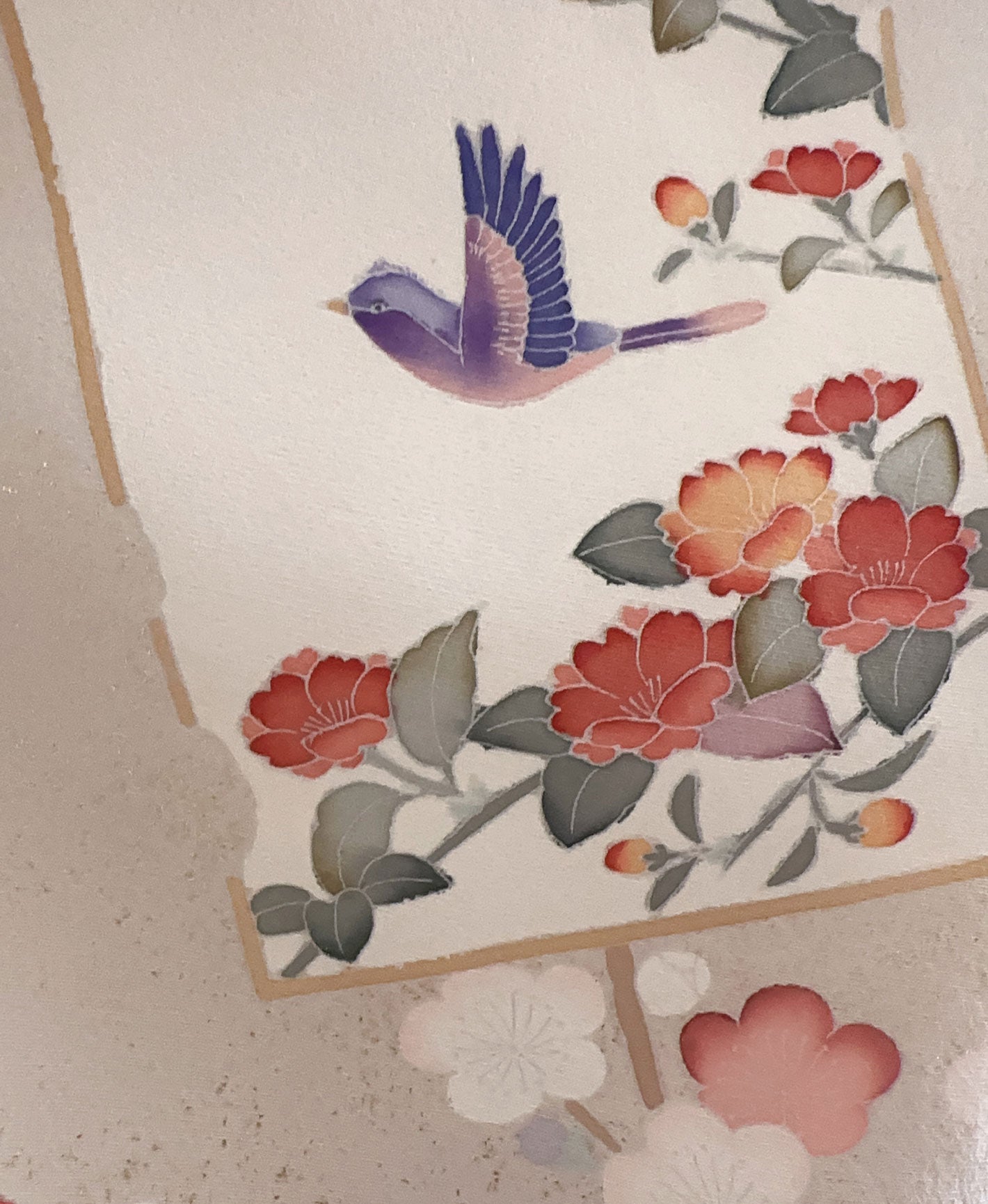 裏柳 綠系 暈し染め-金彩 枝梅 色紙花鳥文 訪問着 着物レンタル