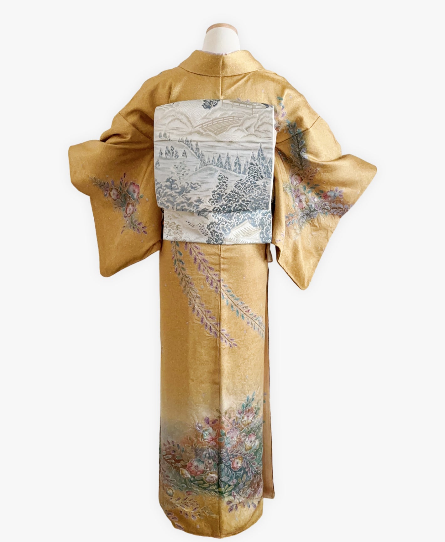 山吹茶 黃色系 暈し染め 金彩 手描き 絞り 辻が花 訪問着 着物レンタル