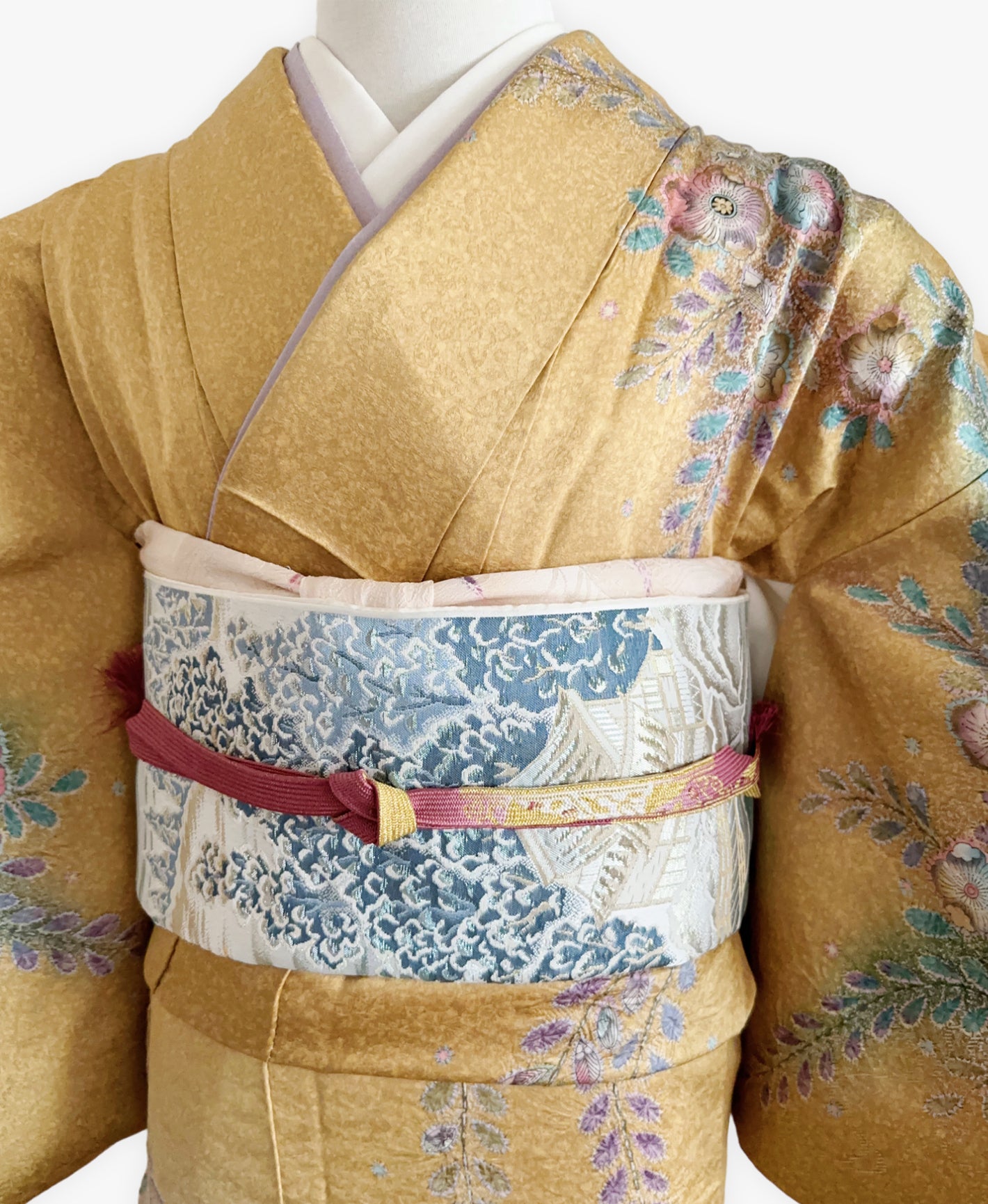 山吹茶 黃色系 暈し染め 金彩 手描き 絞り 辻が花 訪問着 着物レンタル