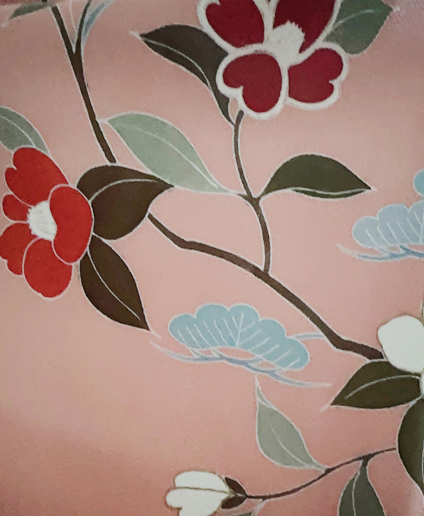 東雲色 ピンク系 暈し染め 駒刺繍 金彩 蝶 椿 花草 訪問着 着物レンタル