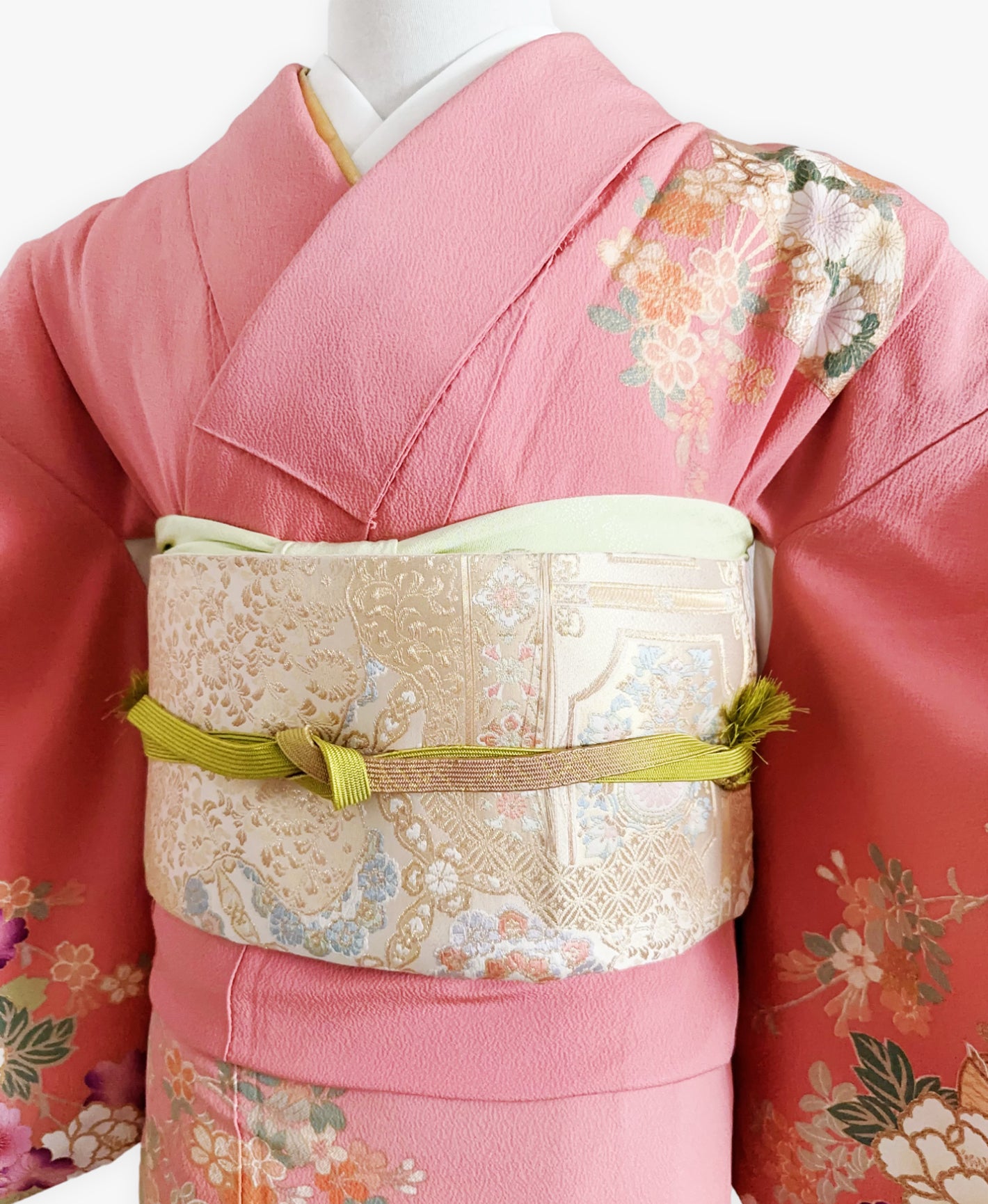 薄紅梅 ピンク系 暈し染め 金彩 牡丹 桜 流水 訪問着 着物レンタル