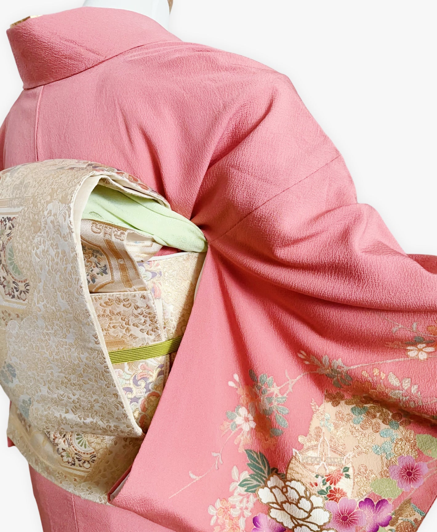 薄紅梅 ピンク系 暈し染め 金彩 牡丹 桜 流水 訪問着 着物レンタル