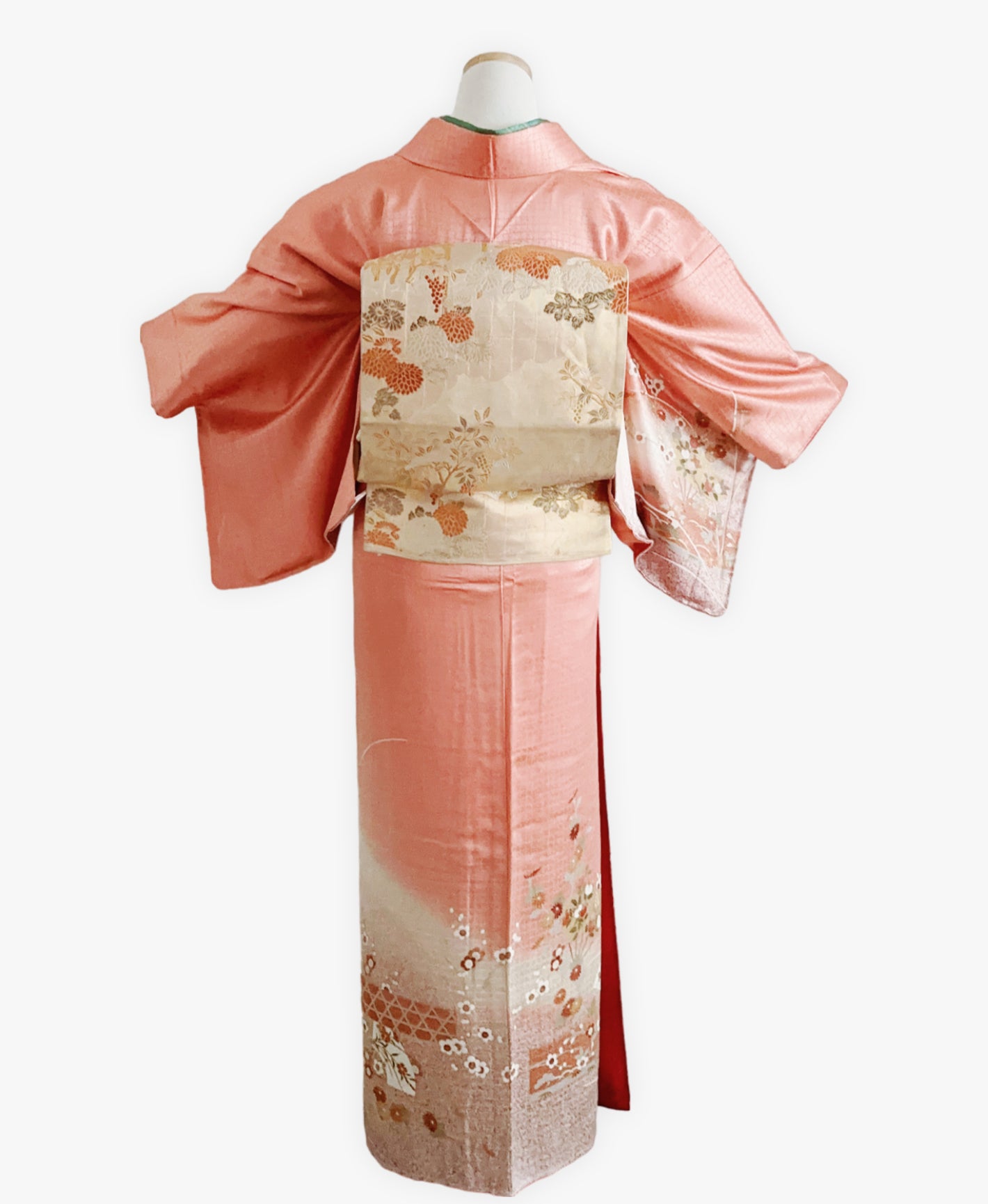 甚三紅 赤系 暈し染め 金彩 扇 菊 花草 訪問着 着物レンタル