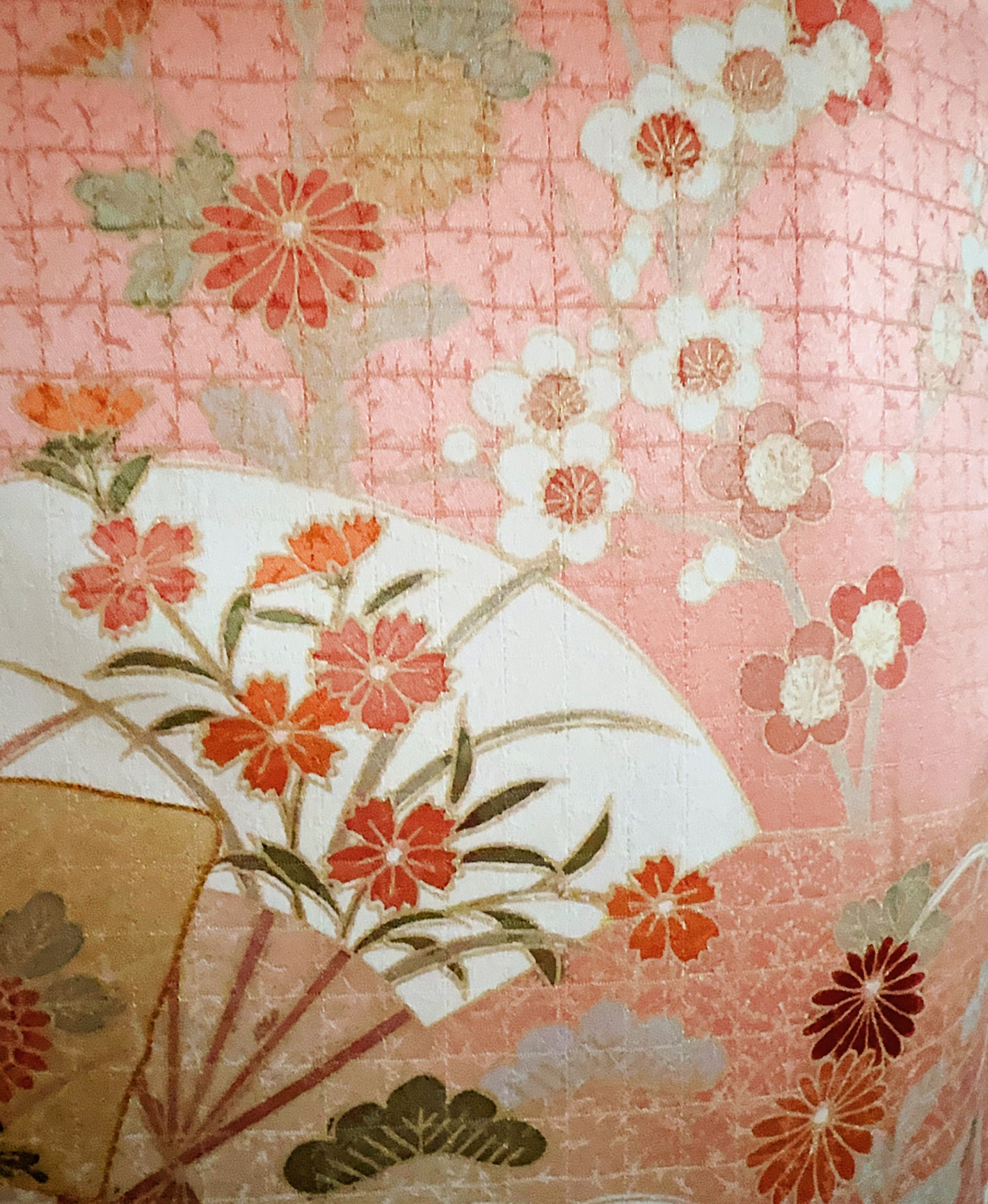 甚三紅 赤系 暈し染め 金彩 扇 菊 花草 訪問着 着物レンタル