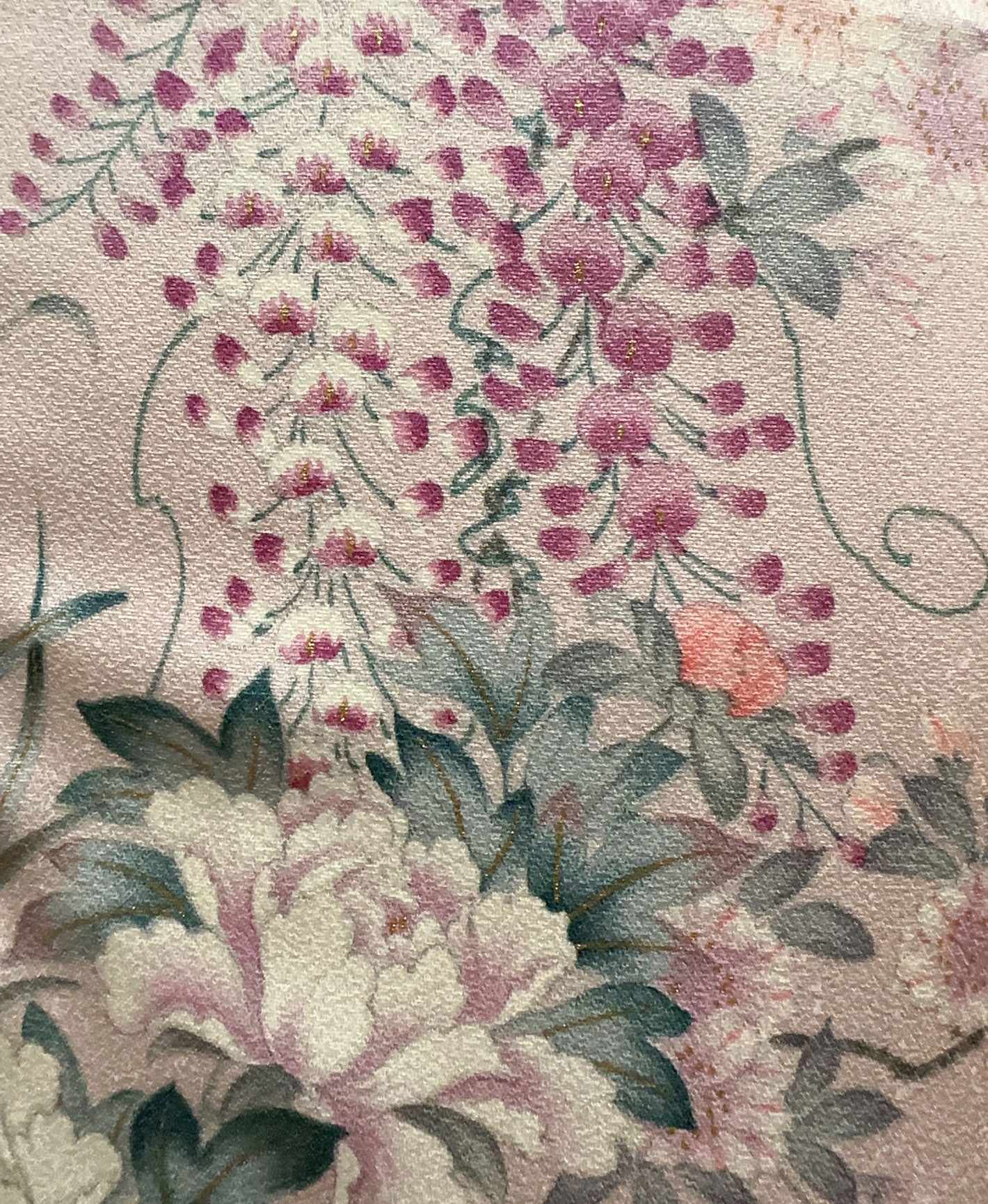 虹色 ピンク系 暈し染め 金彩 手描き 花鳥 訪問着 着物レンタル