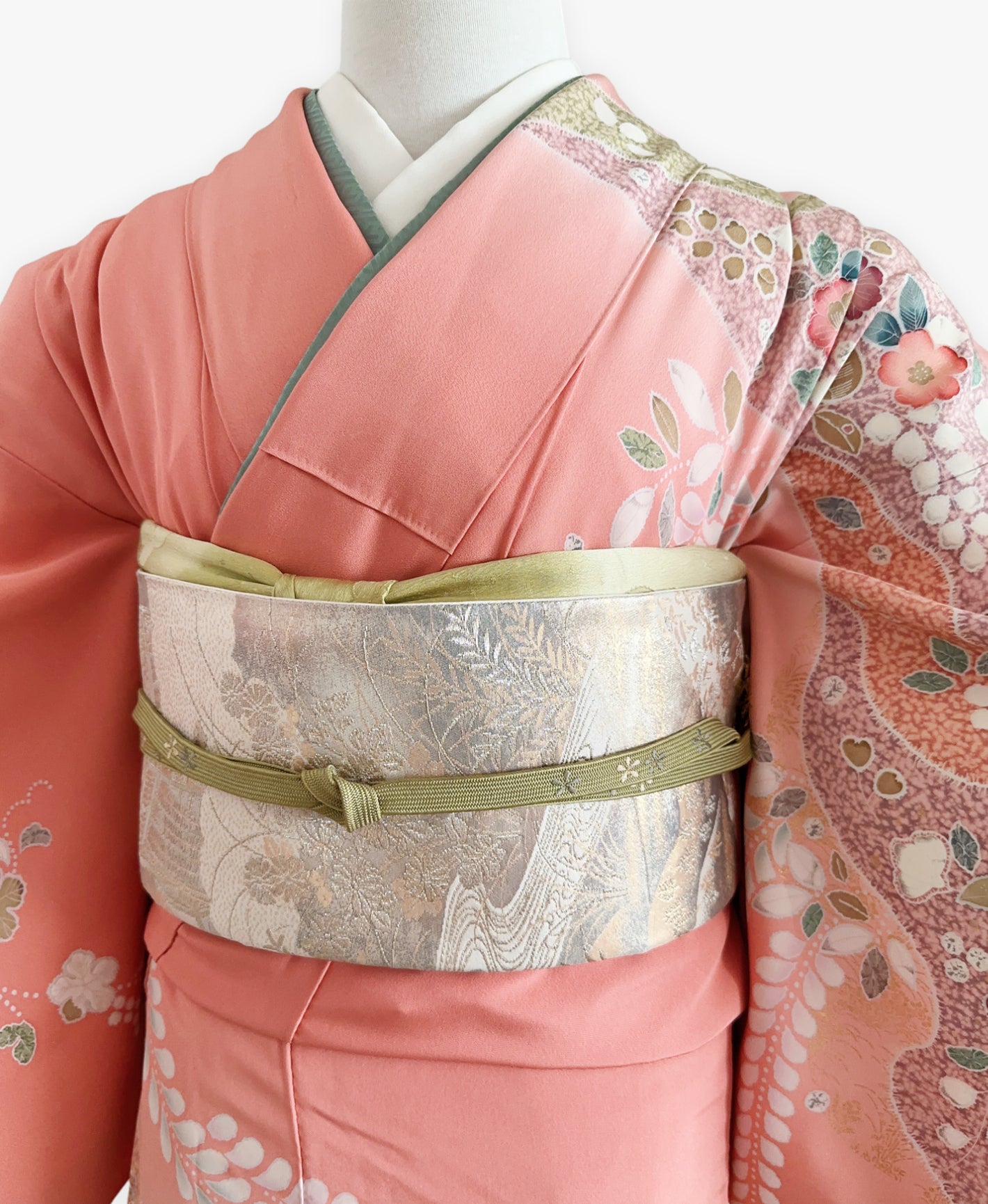 甚三紅 ピンク系 暈し染 金彩 道長花文 訪問着 着物レンタル