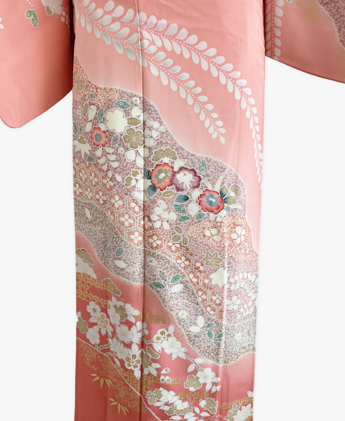 甚三紅 ピンク系 暈し染 金彩 道長花文 訪問着 着物レンタル