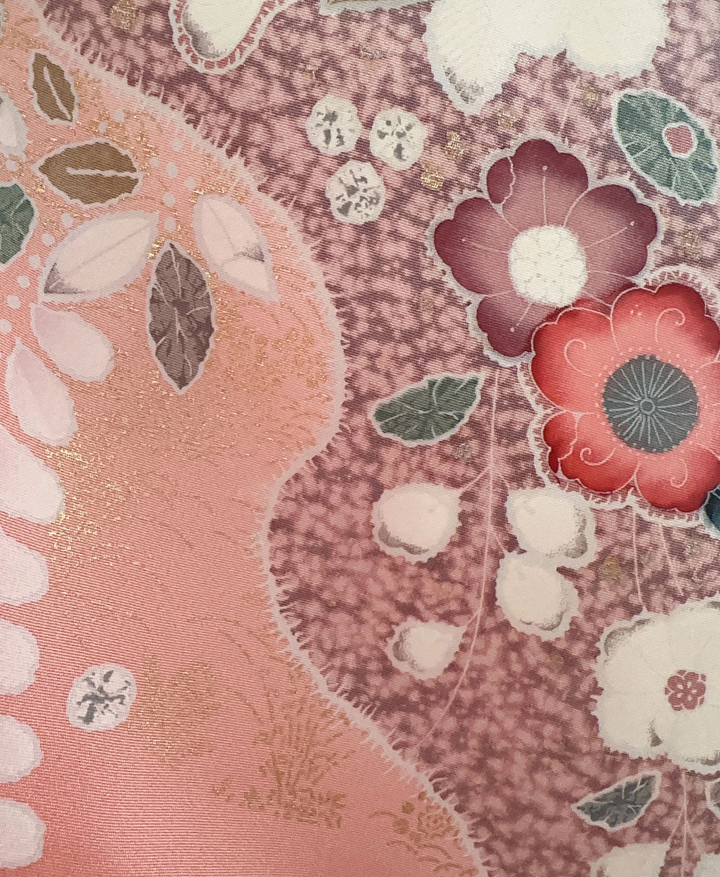 甚三紅 ピンク系 暈し染 金彩 道長花文 訪問着 着物レンタル