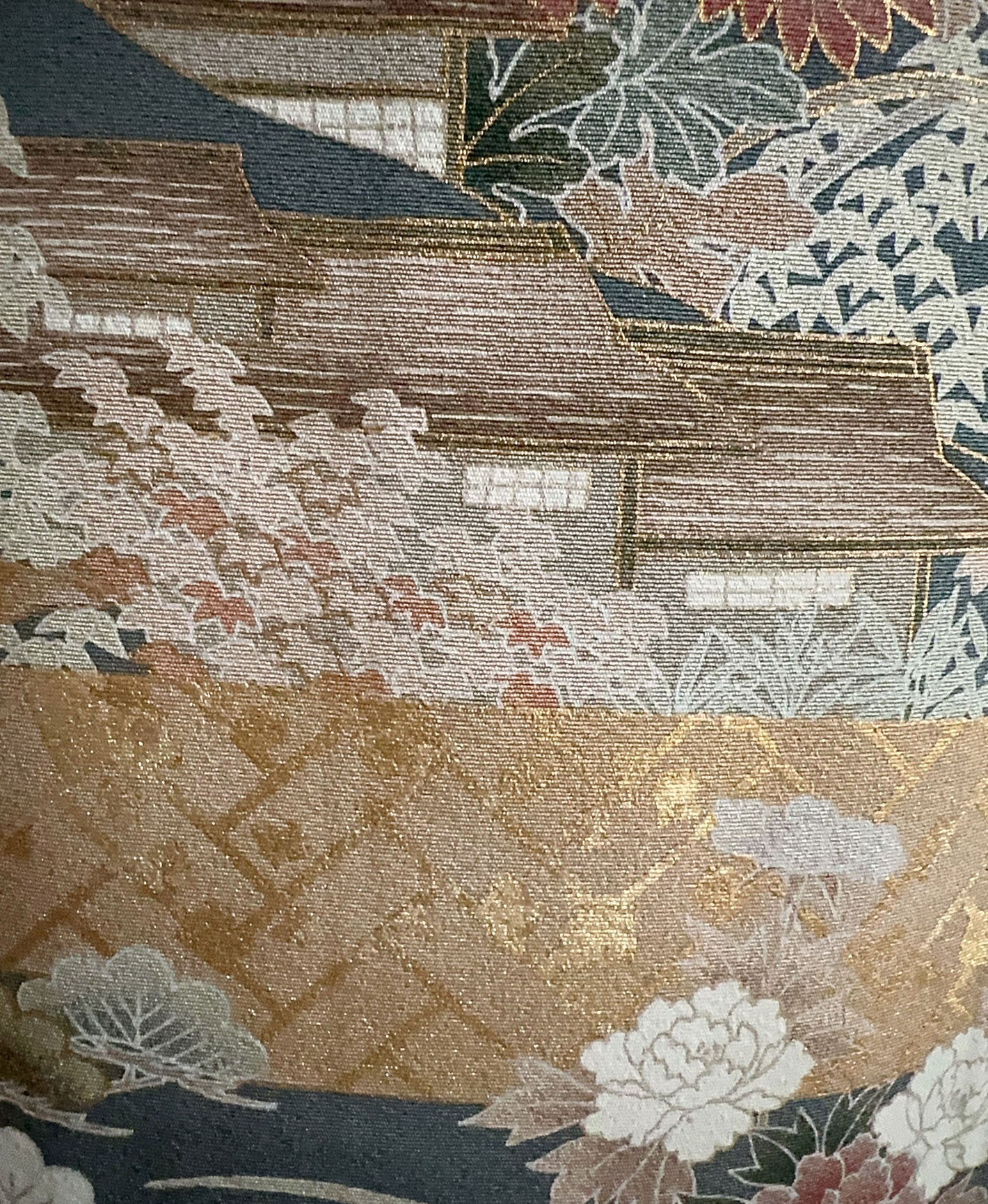 藍色 青系 駒刺繍 金彩 牡丹 松 風景 訪問着 着物レンタル
