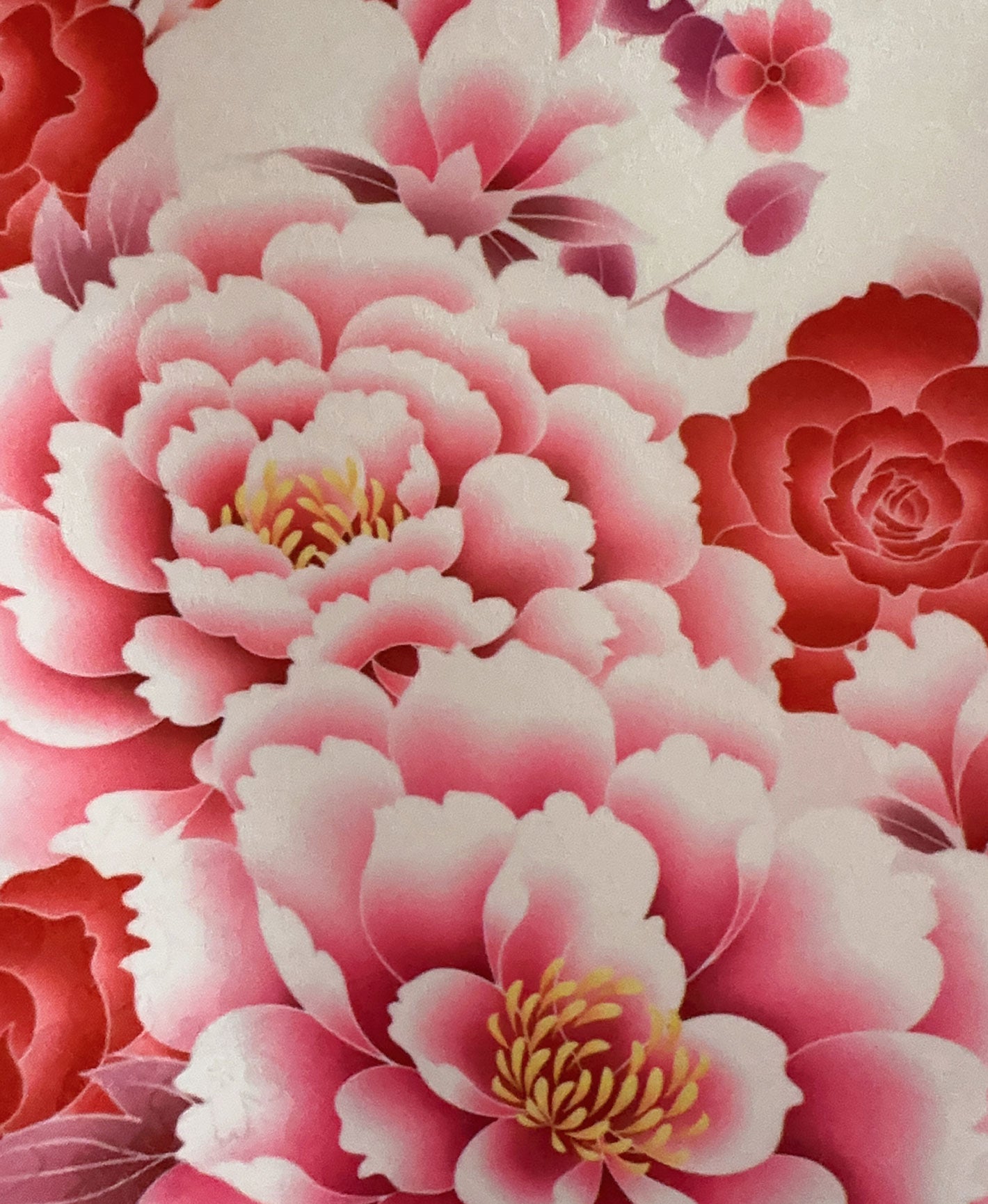 白 白系 暈し染め 金彩 牡丹 蝶 百花繚亂 振袖 着物レンタル