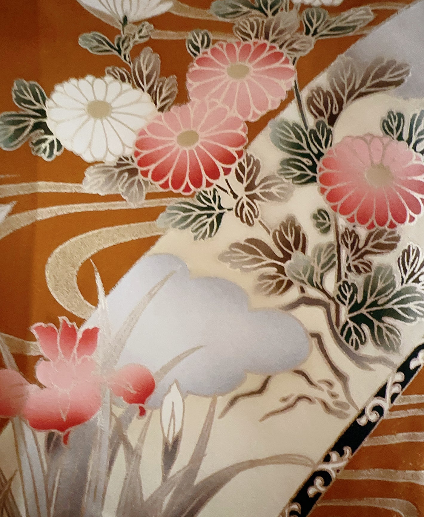 柑子色 黄系 暈し染め 金彩 牡丹 藤 花草 流水 振袖 着物レンタル 成人式振袖