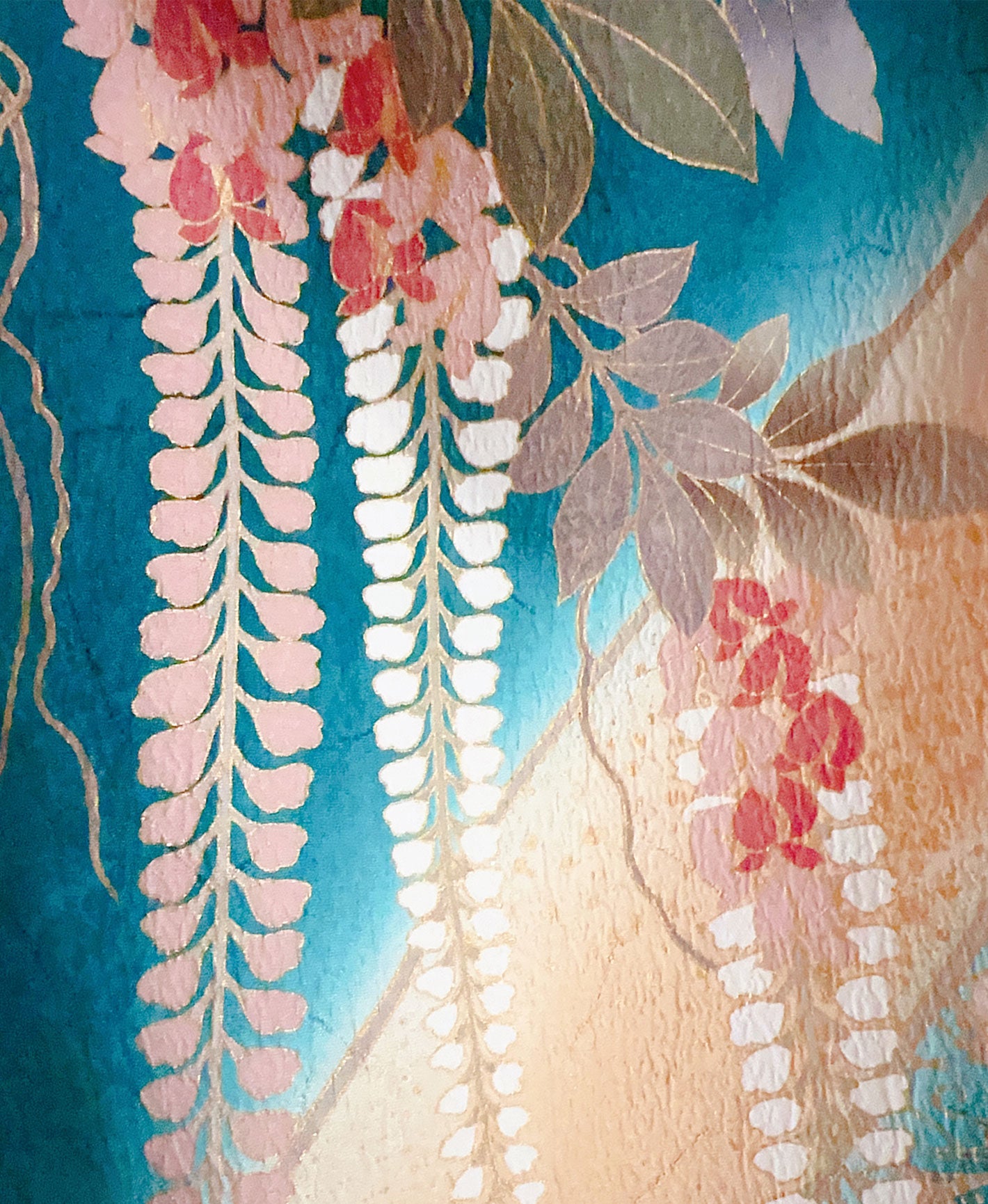 鉄色 緑系 暈し染め 駒刺繍 金彩 蝶 春秋 吉祥文 振袖 着物レンタル 成人式振袖