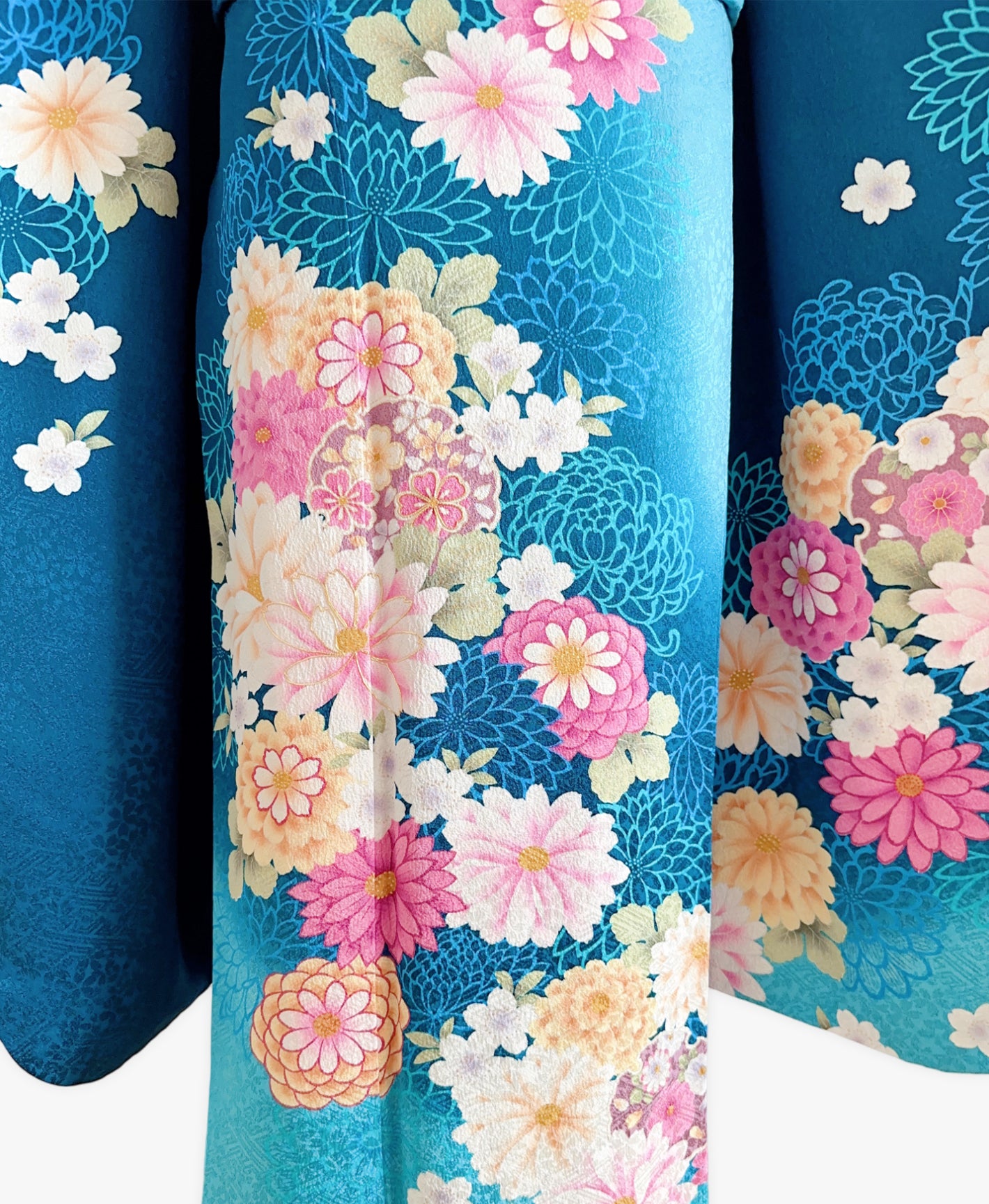 縹色 青系 暈し染め 金彩 手描き 菊 桜 雪輪 振袖 着物レンタル 成人式振袖