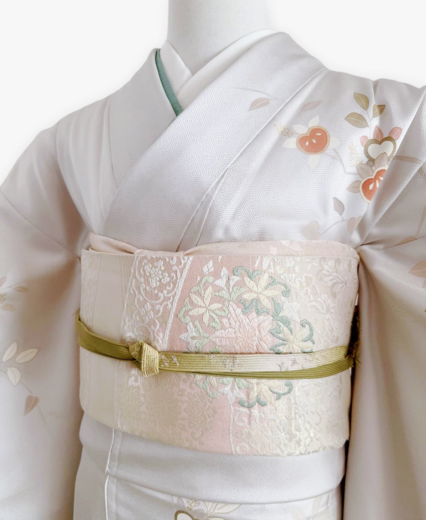 白磁 白系 暈し染め 駒刺繍 金彩 橘 春秋 訪問着 着物レンタル