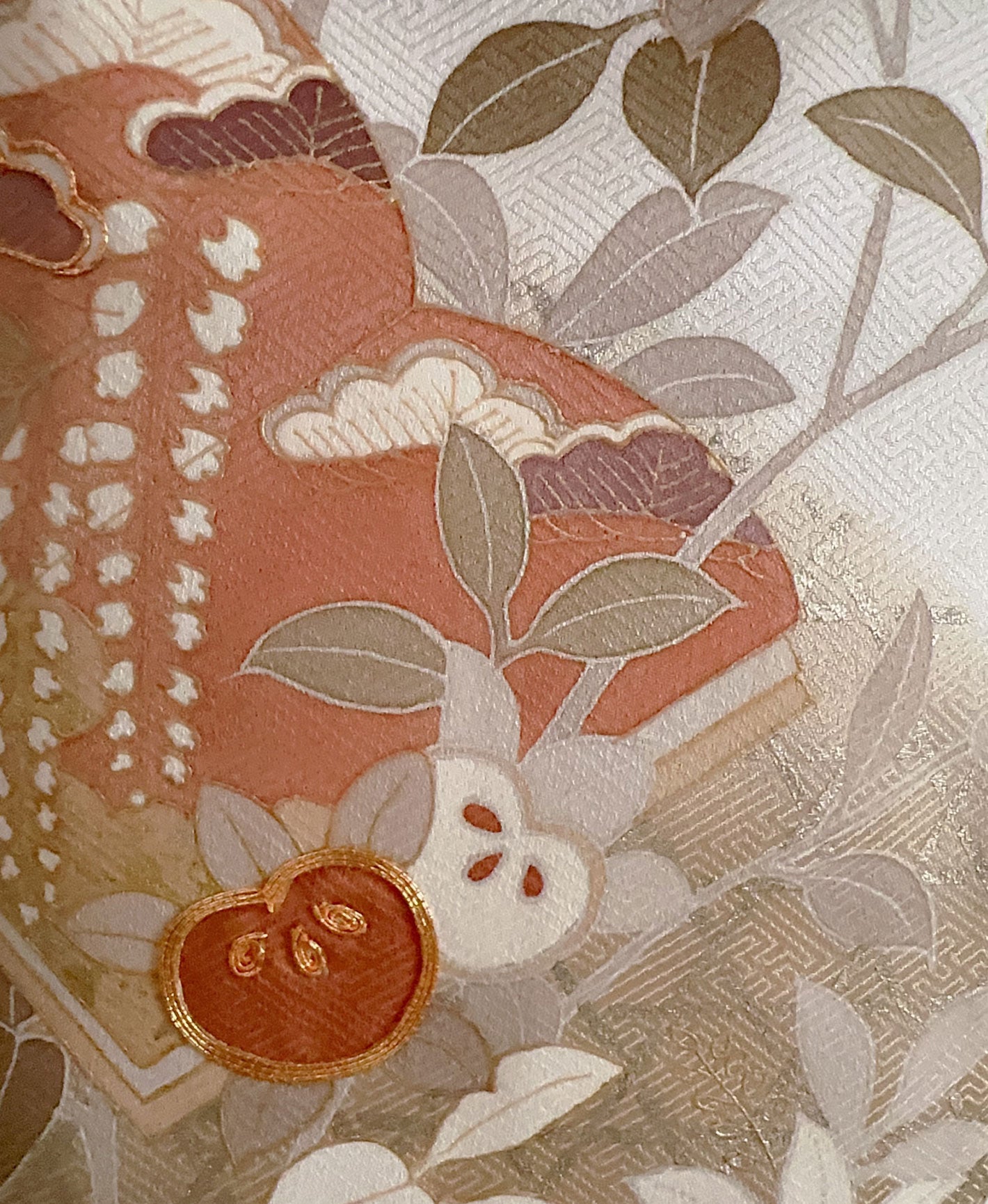 白磁 白系 暈し染め 駒刺繍 金彩 橘 春秋 訪問着 着物レンタル