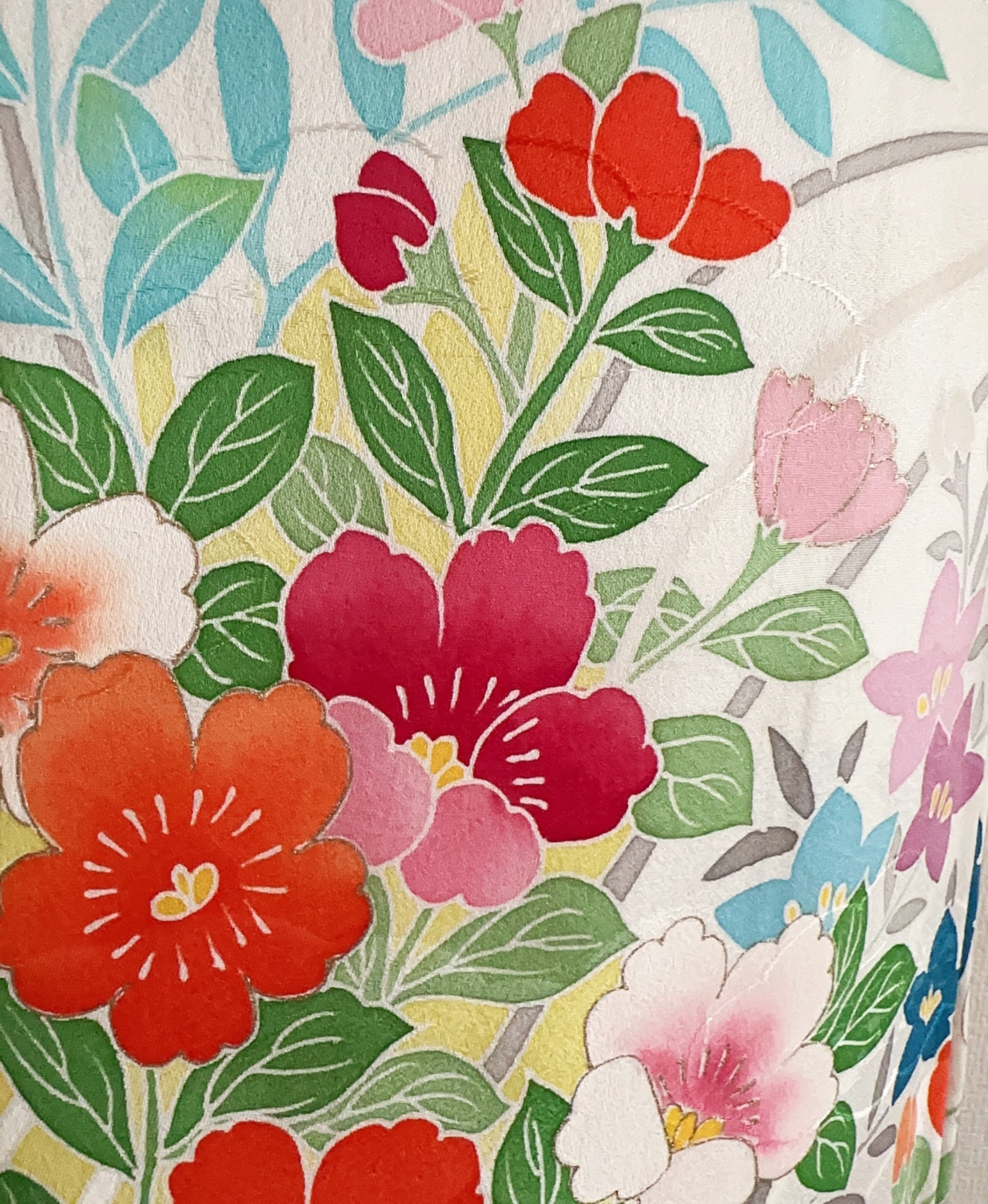 胡粉色 白系 暈し染め 手描き 友禅 四季 吉祥花 訪問着 着物レンタル