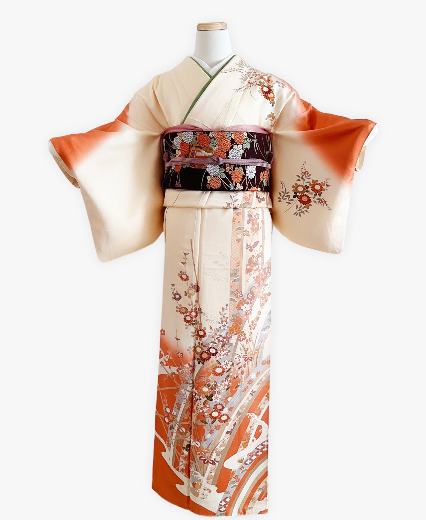 薄卵色 黄系 暈し染め 菊 花草 春秋 熨斗 訪問着 着物レンタル
