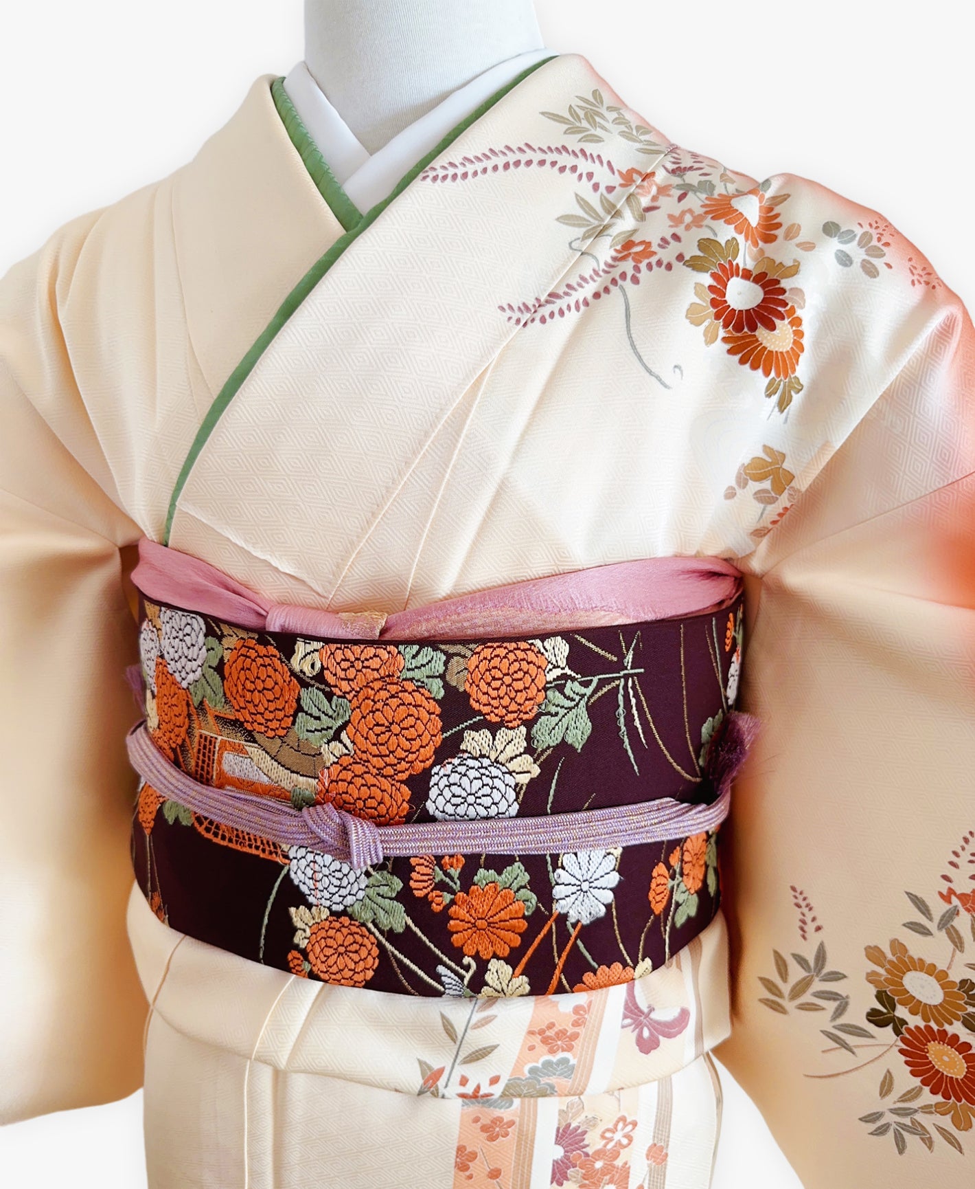 薄卵色 黄系 暈し染め 菊 花草 春秋 熨斗 訪問着 着物レンタル