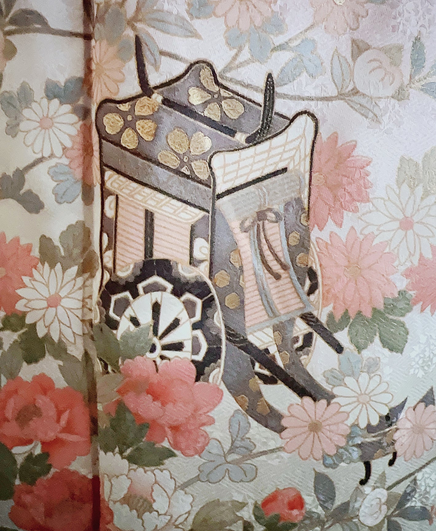 灰桜 ピンク系 暈し染め 駒刺繍 金彩 御所車 花草 訪問着 着物レンタル