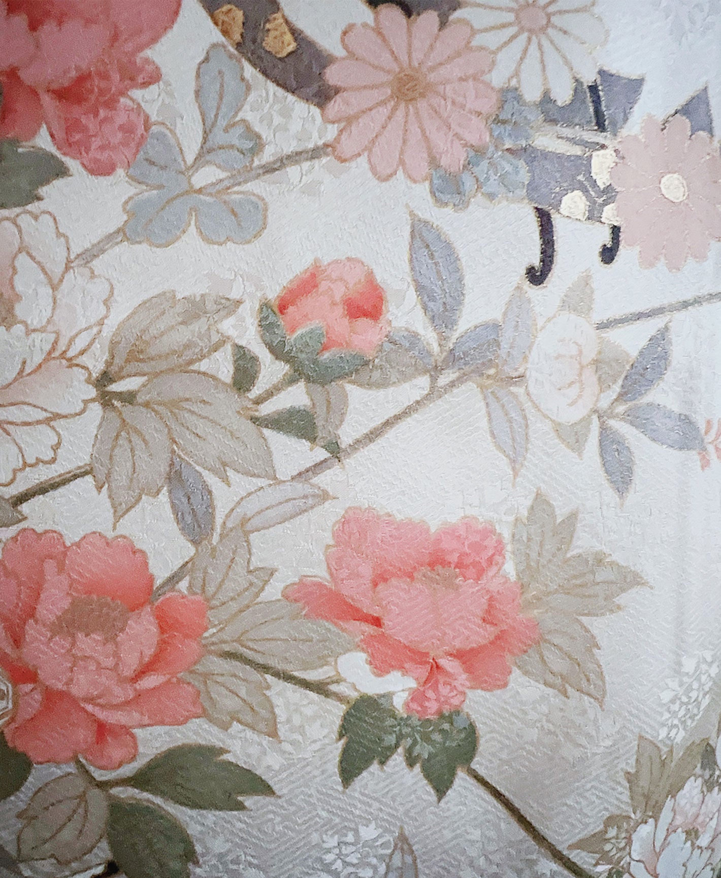 灰桜 ピンク系 暈し染め 駒刺繍 金彩 御所車 花草 訪問着 着物レンタル