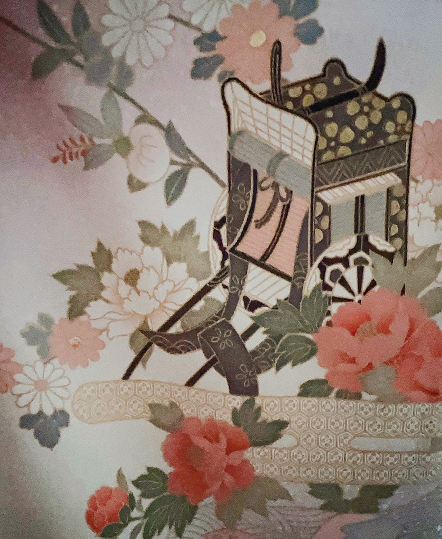 灰桜 ピンク系 暈し染め 駒刺繍 金彩 御所車 花草 訪問着 着物レンタル