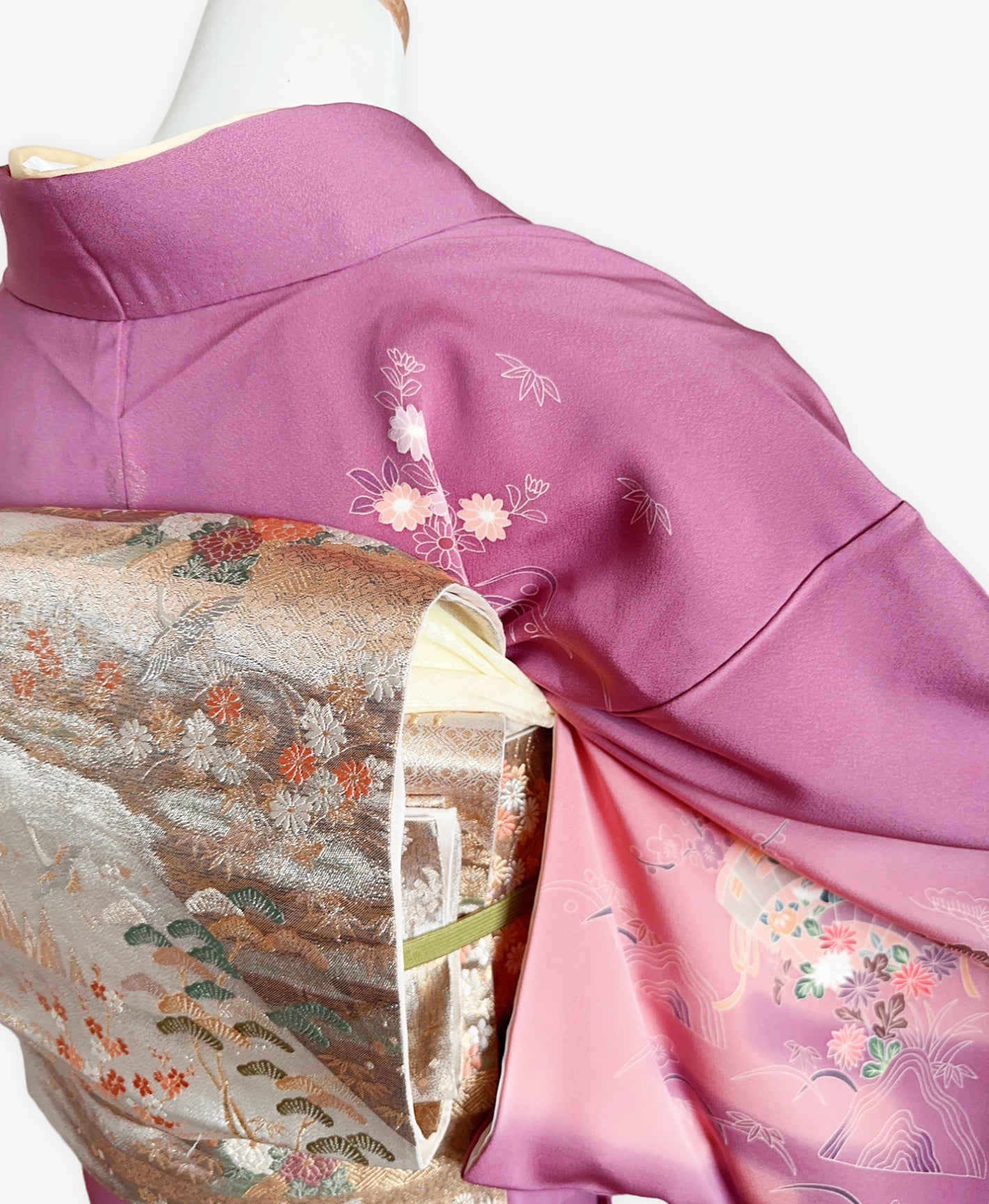 若紫 紫系 暈し染め 駒刺繍 金彩 松 菊 檜扇 御所車 訪問着 着物レンタル