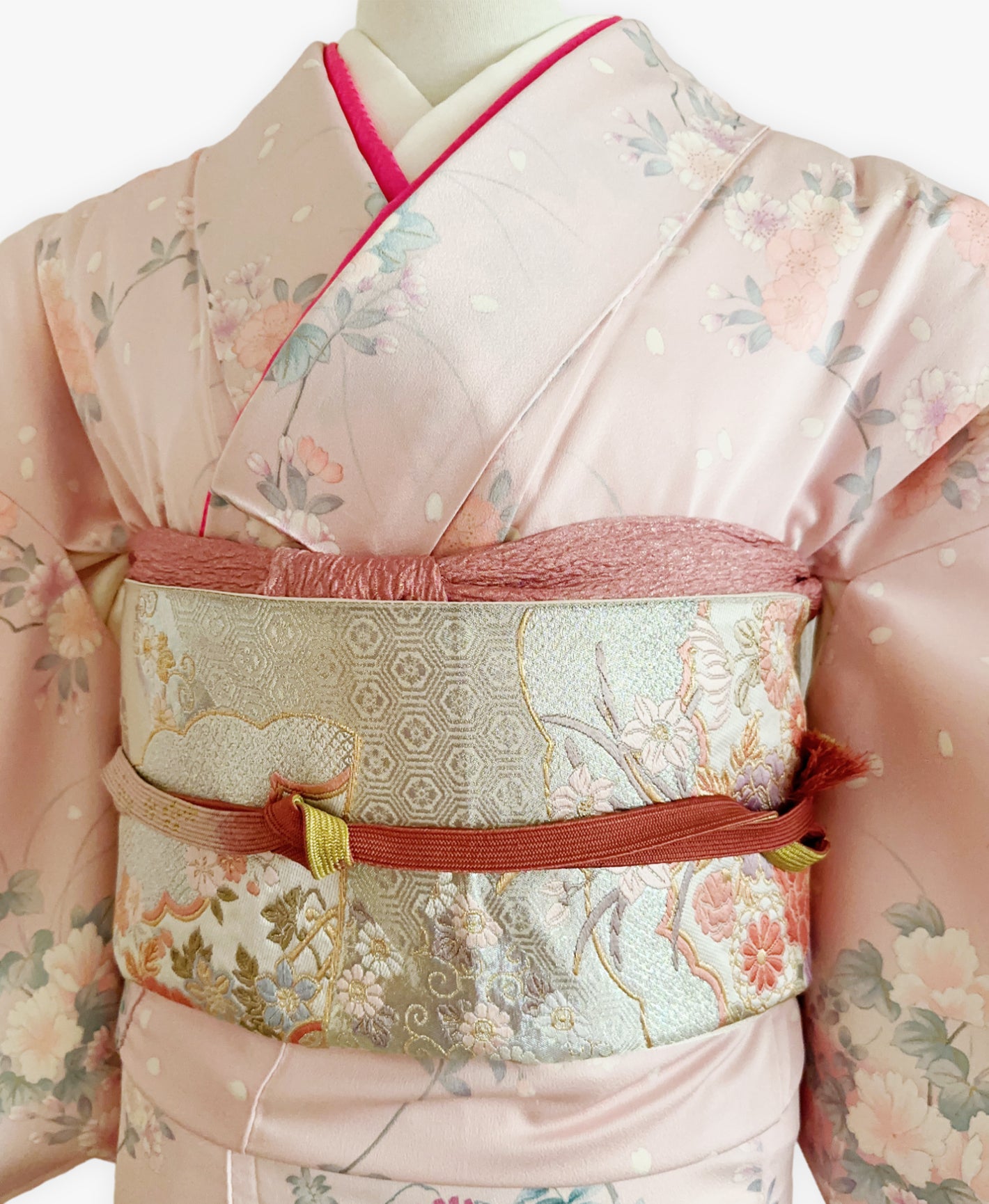 虹色 ピンク系 暈し染め 金彩 手描き 花鳥 訪問着 着物レンタル