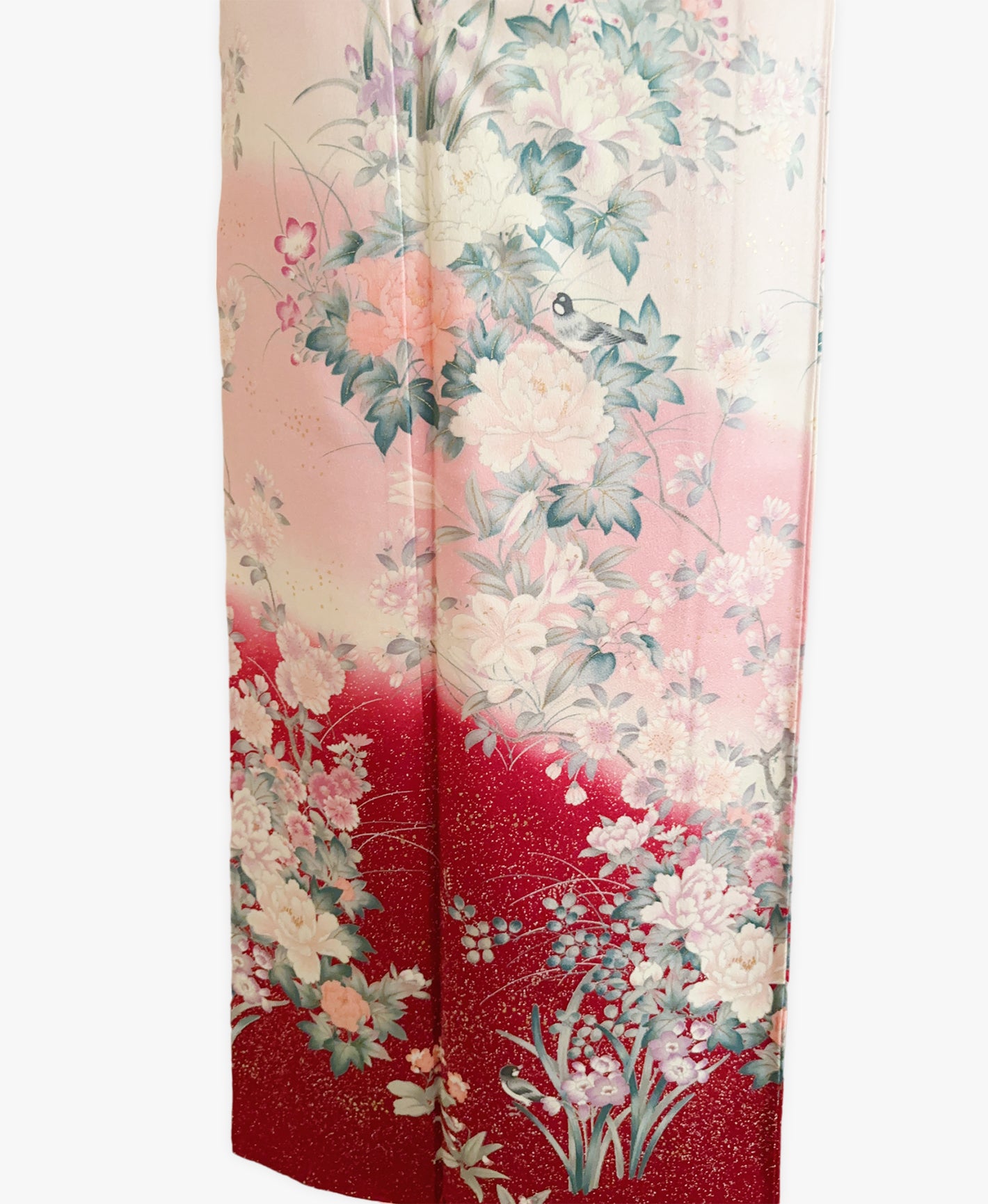 虹色 ピンク系 暈し染め 金彩 手描き 花鳥 訪問着 着物レンタル
