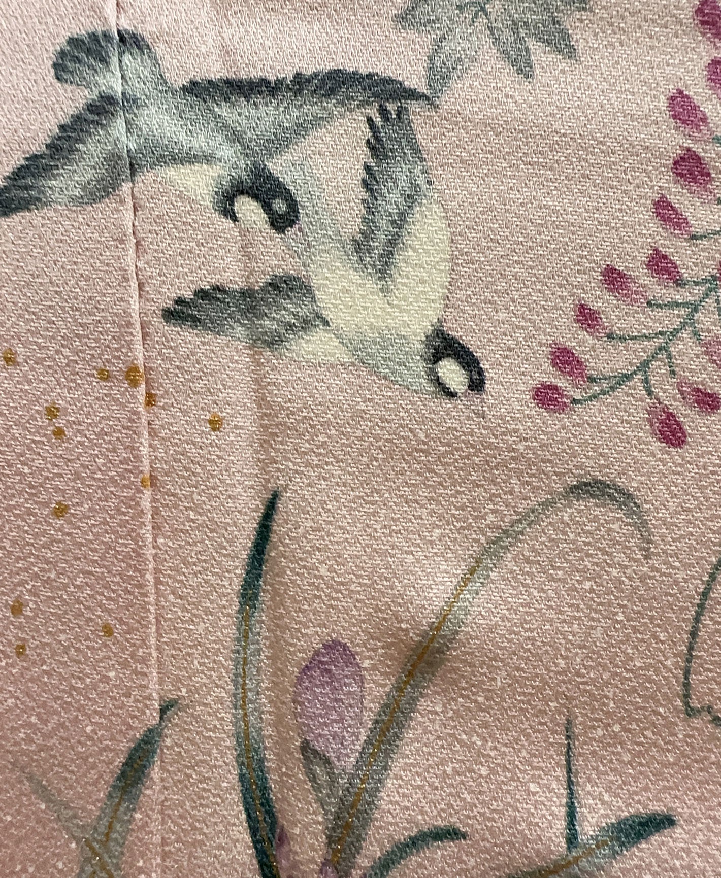 虹色 ピンク系 暈し染め 金彩 手描き 花鳥 訪問着 着物レンタル