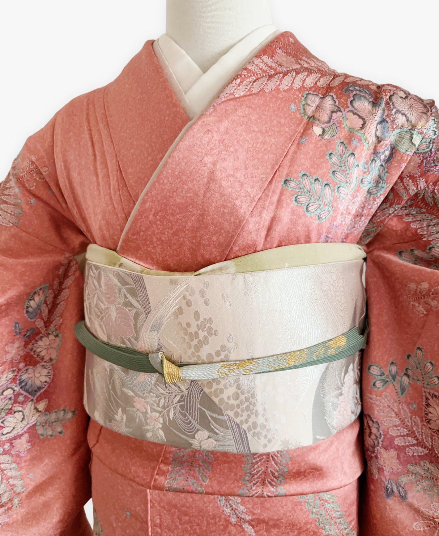紅樺色 赤系 暈し染め 絞り 辻が花 訪問着 着物レンタル