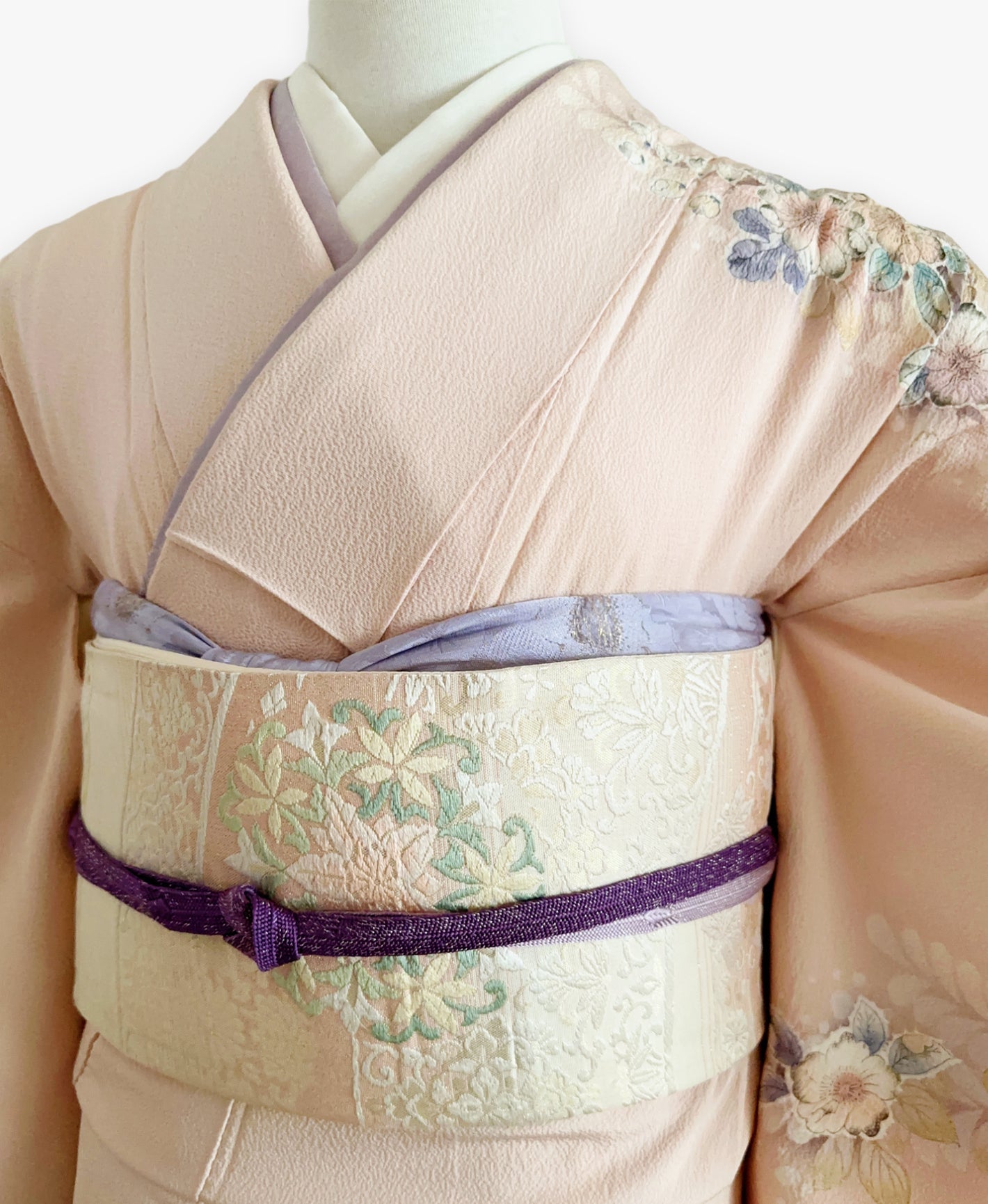 肌色 ピンク系 駒刺繍 暈し染め 金彩 家物 辻が花 手描き 訪問着 着物レンタル