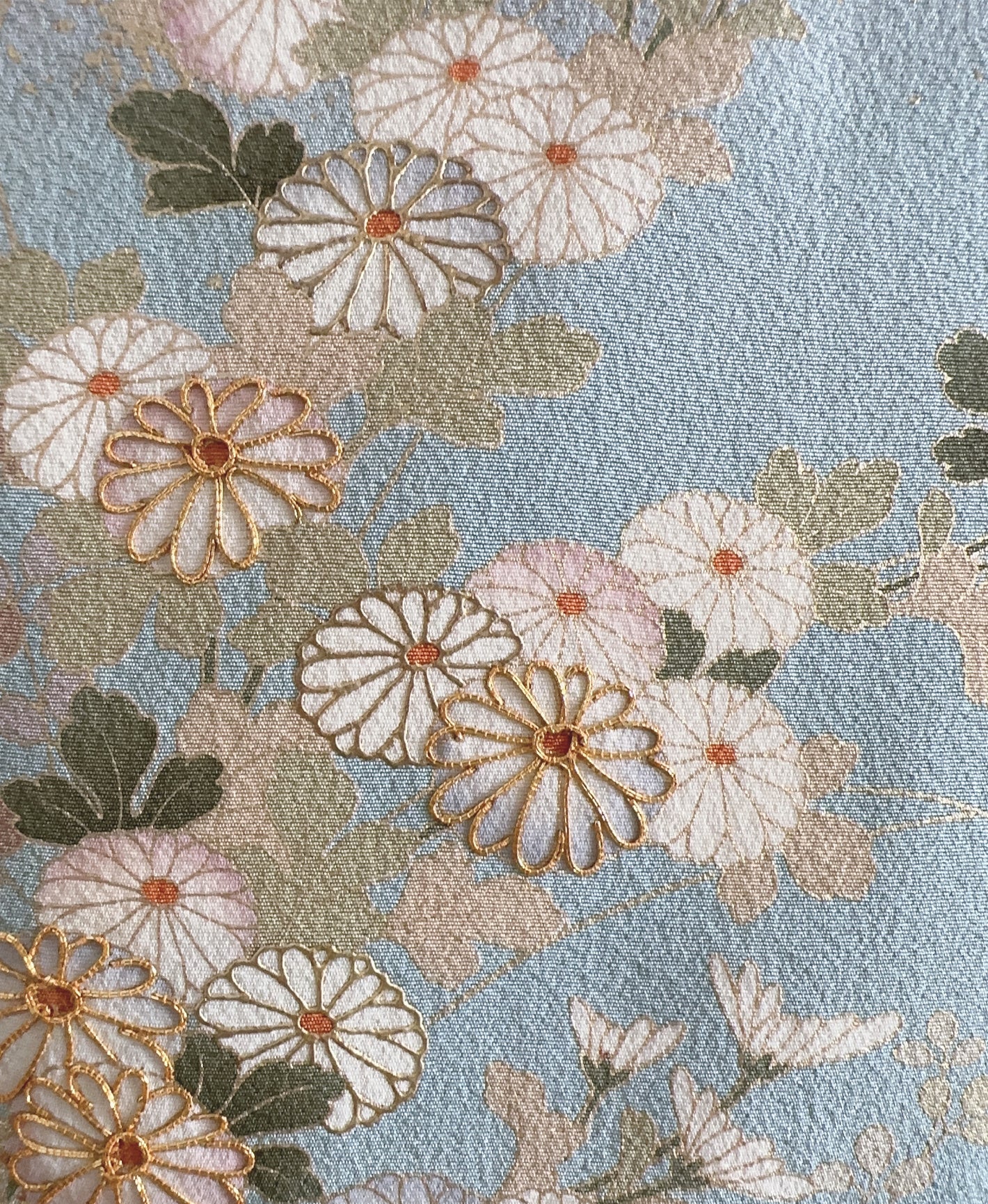 空色 青系 駒刺繍 金彩 菊 遠山 風景 訪問着 着物レンタル
