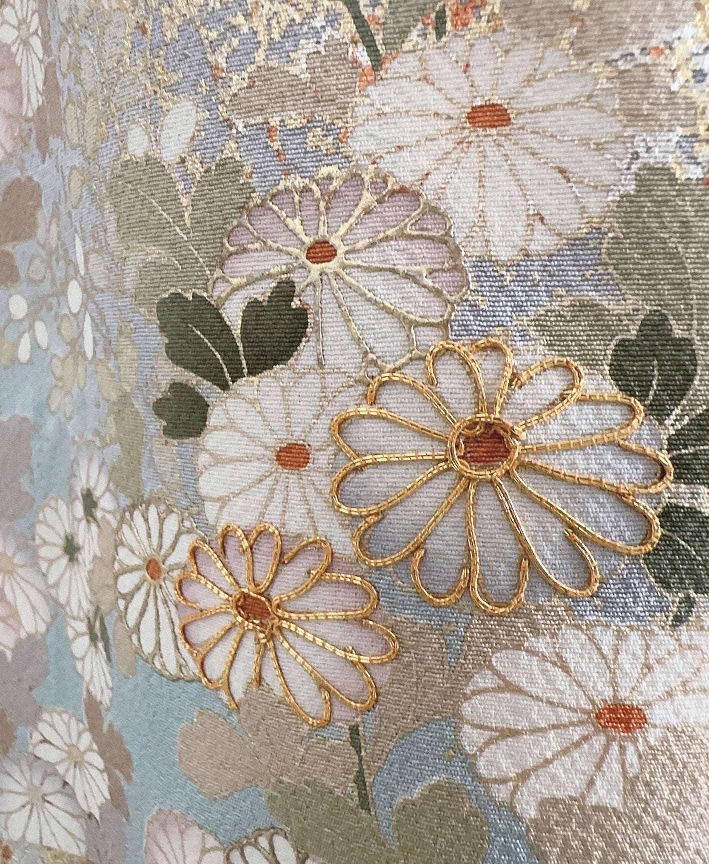 空色 青系 駒刺繍 金彩 菊 遠山 風景 訪問着 着物レンタル