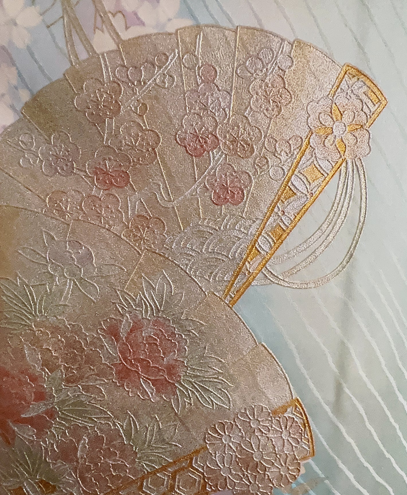 瓶覗 青系 暈し染め 金彩 桜 流水 檜扇 訪問着 着物レンタル