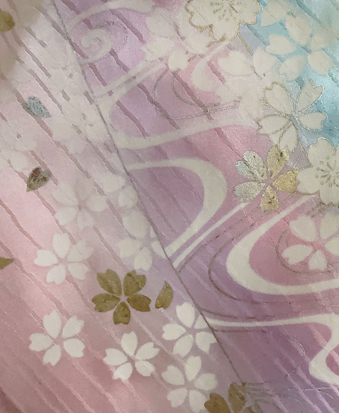 瓶覗 青系 暈し染め 金彩 桜 流水 檜扇 訪問着 着物レンタル