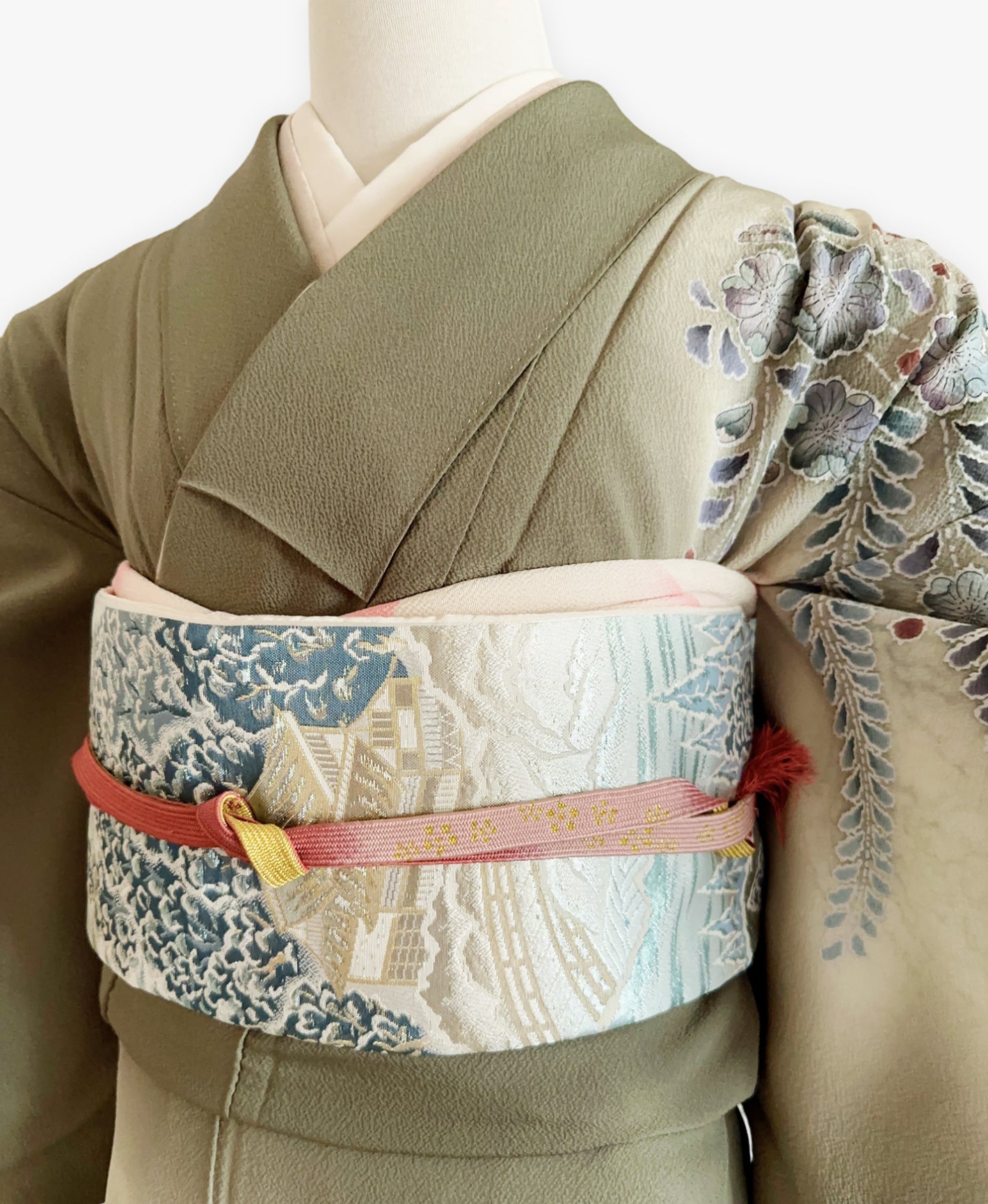 青白橡 緑系 暈し染め 絞り 辻が花 訪問着 着物レンタル
