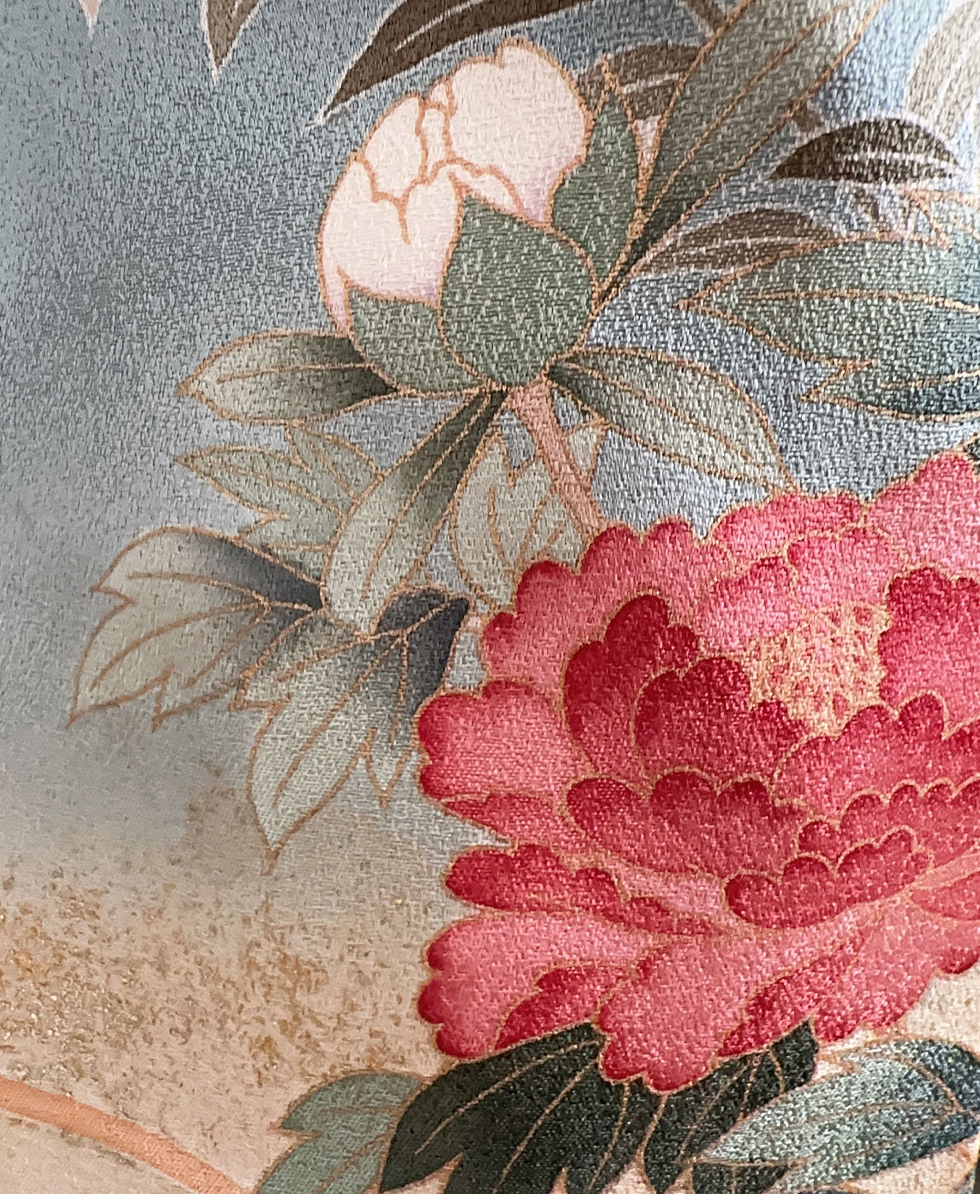 新橋色 青系 暈し染. 金彩 枝花文 作家物 訪問着 着物レンタル