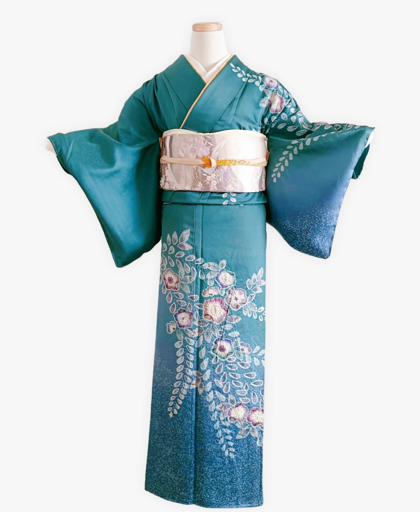納戸色 青系 暈し染め 手描き 絞り 辻が花 訪問着 着物レンタル