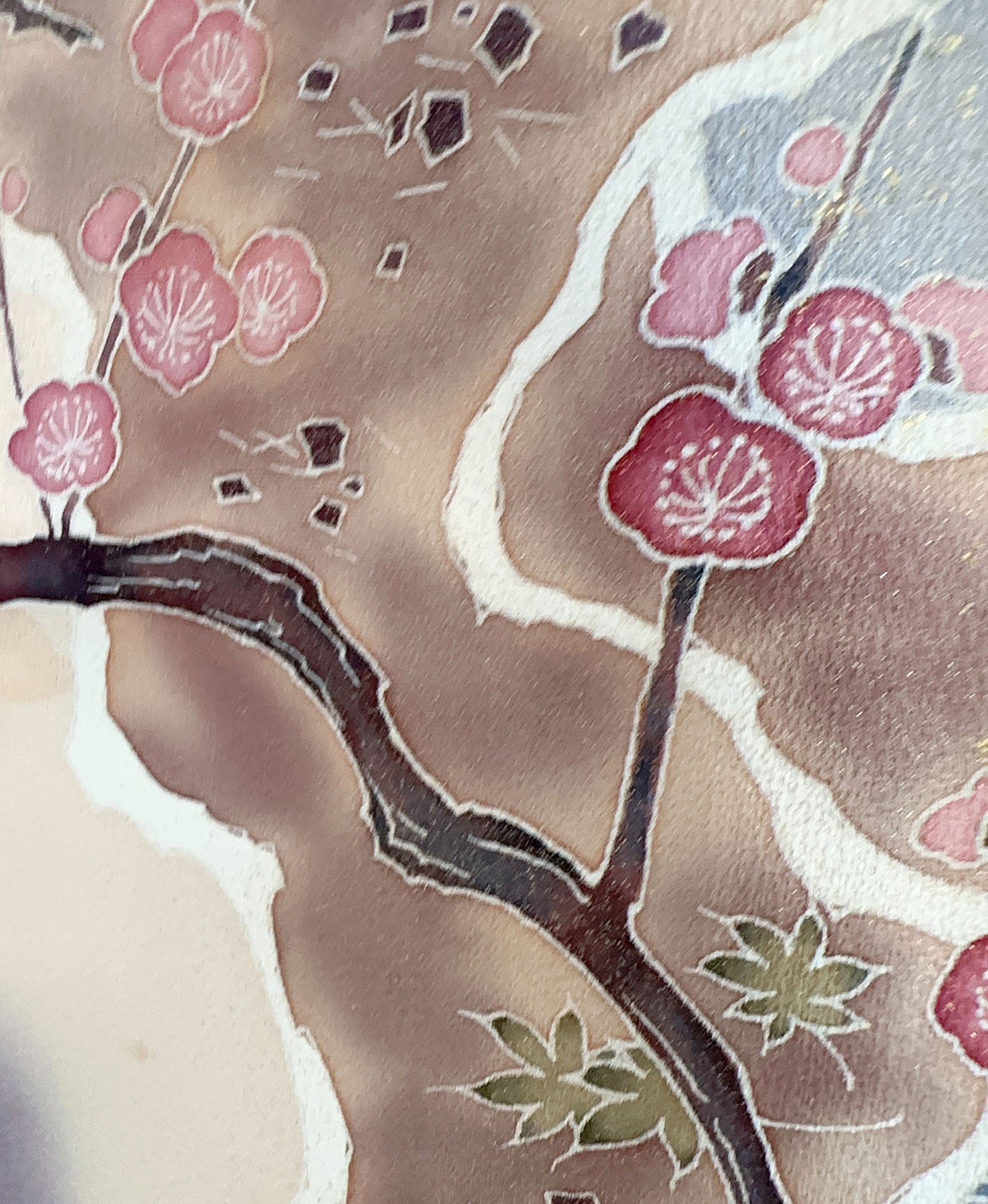 葡萄色 紫系 暈し染め 手描き 枝梅 扇 鶴 訪問着 着物レンタル