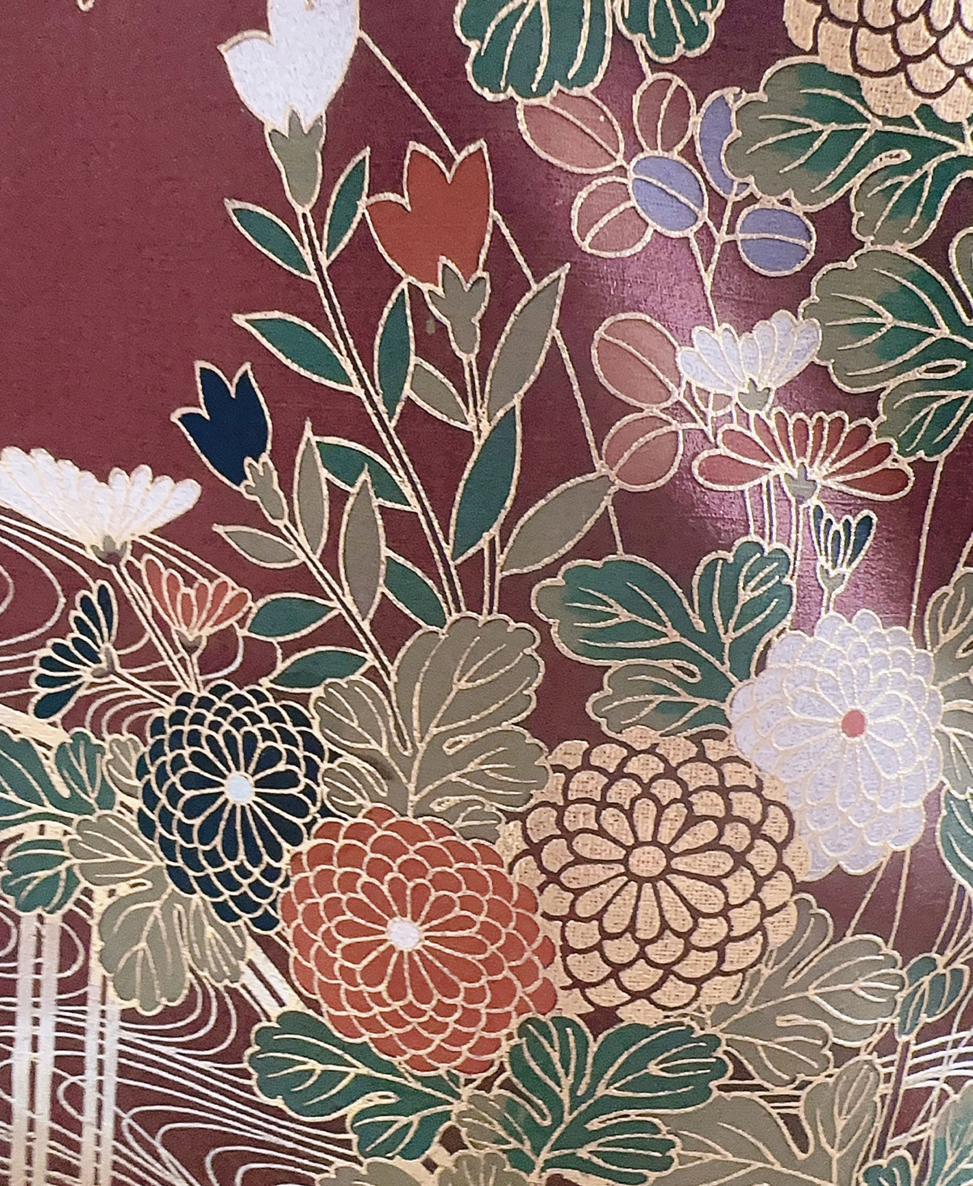 濃鼠 紫系 暈し染め 駒刺繍 金彩 扇面 花草 青海波 流水 訪問着 着物レンタル