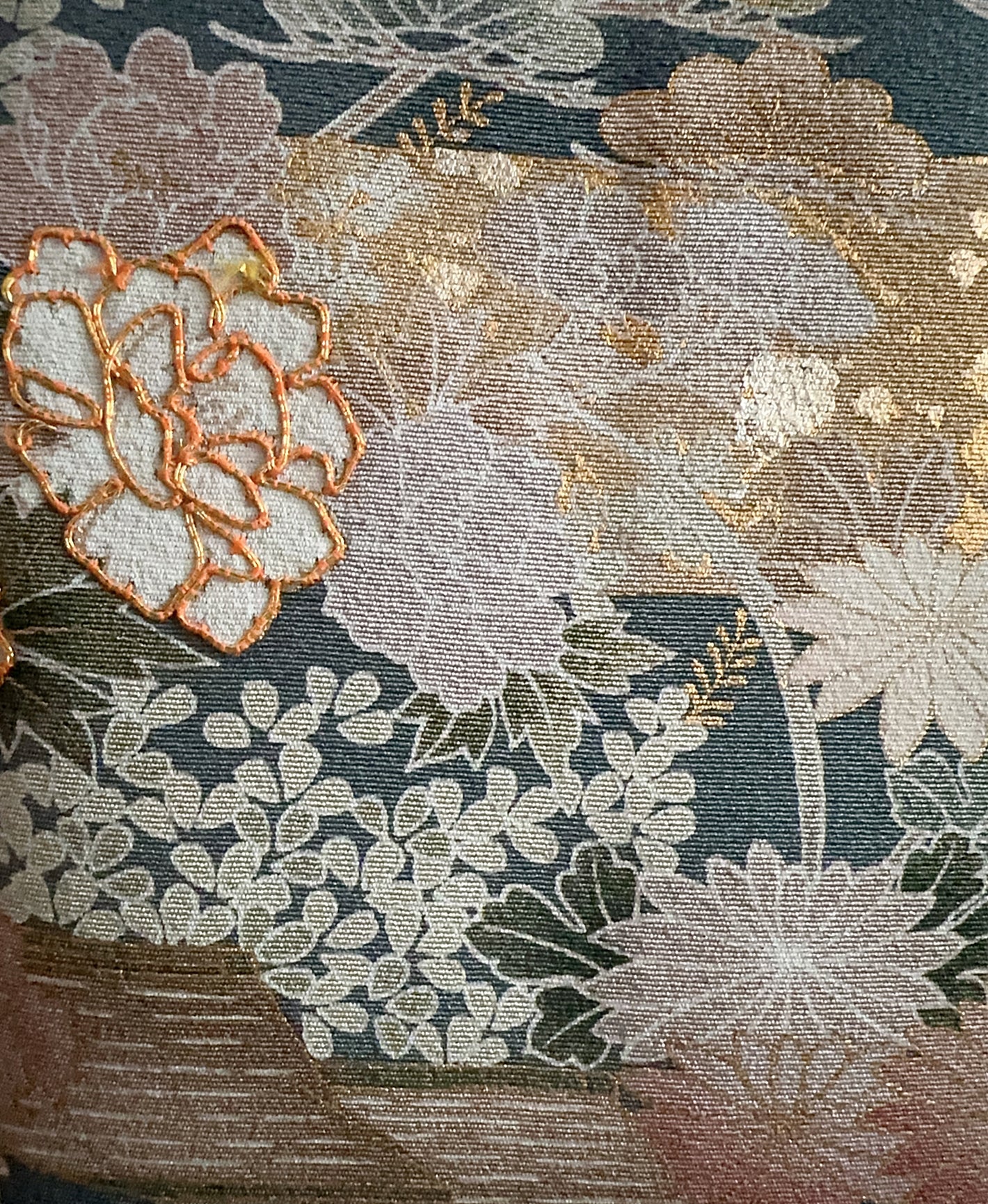 藍色 青系 駒刺繍 金彩 牡丹 松 風景 訪問着 着物レンタル