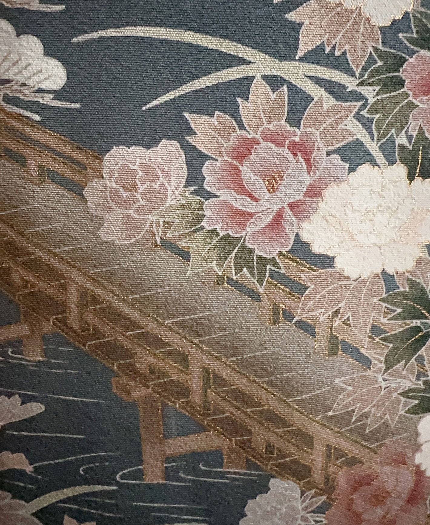 藍色 青系 駒刺繍 金彩 牡丹 松 風景 訪問着 着物レンタル