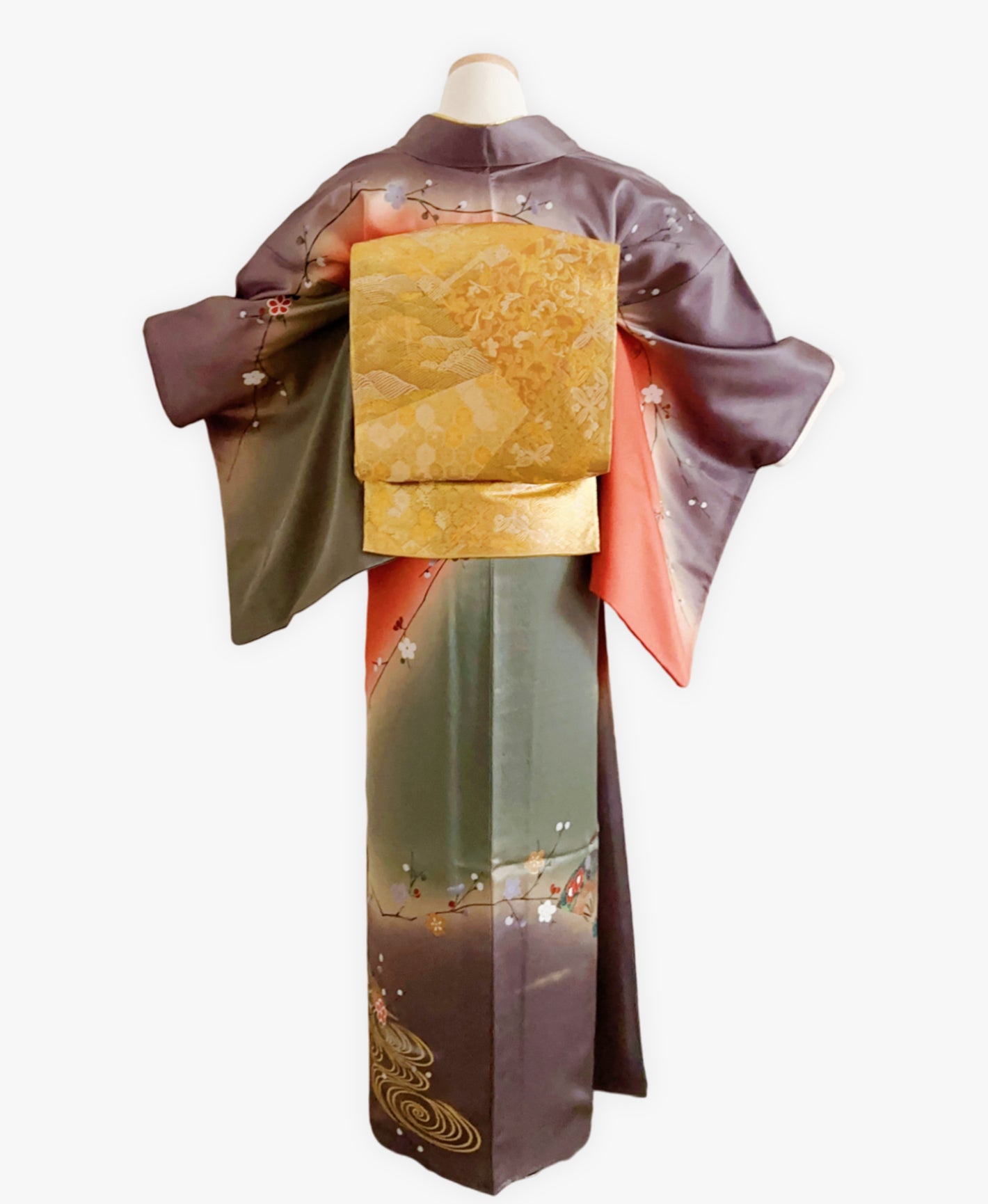 代赭 橙系 暈し染め 金彩 觀世水 花車 訪問着 着物レンタル