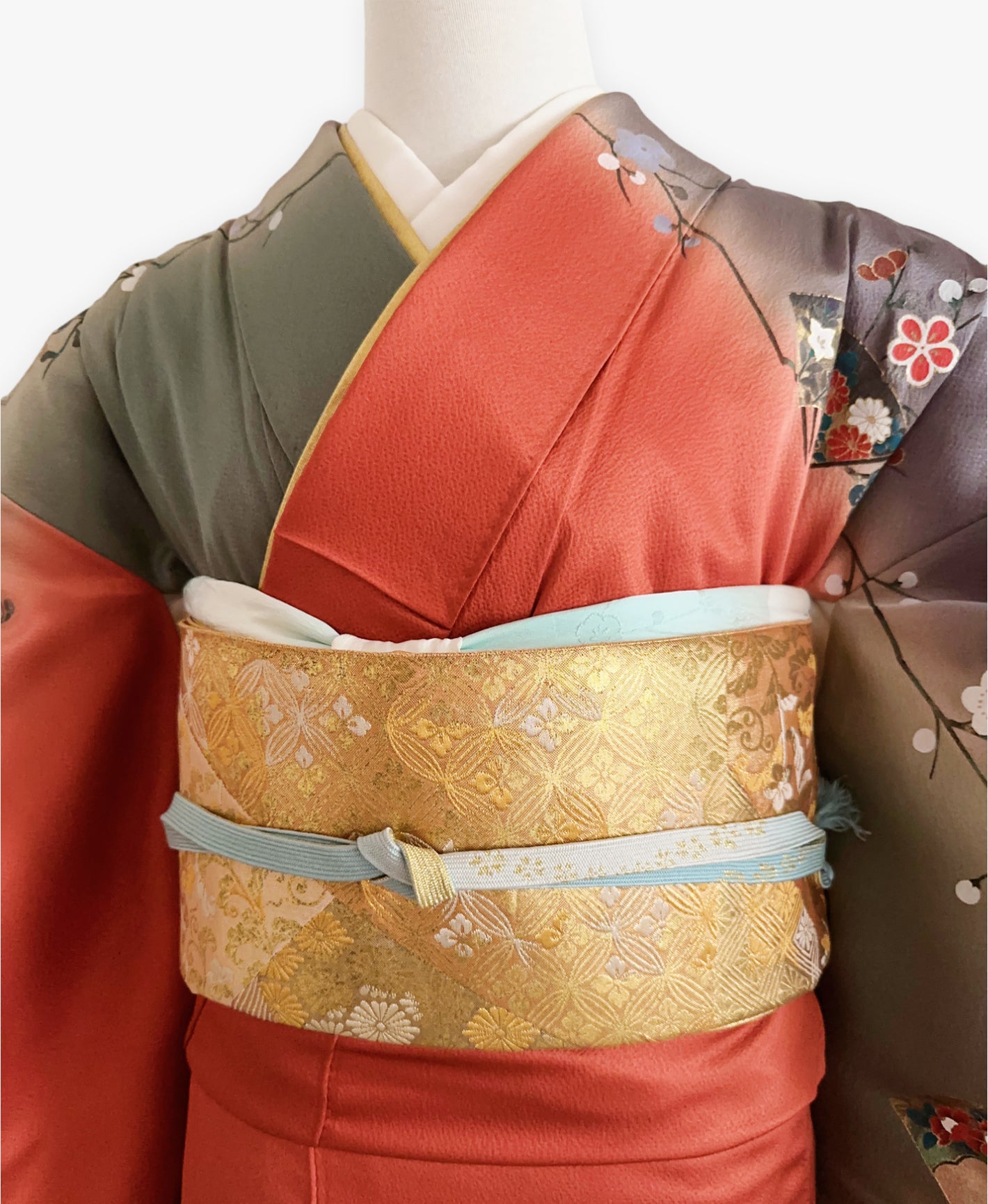 代赭 橙系 暈し染め 金彩 觀世水 花車 訪問着 着物レンタル