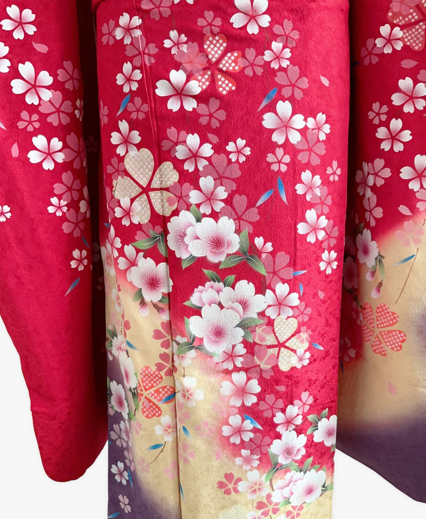 紅 赤系 暈し染め 手描き 桜吹雪 振袖 着物レンタル