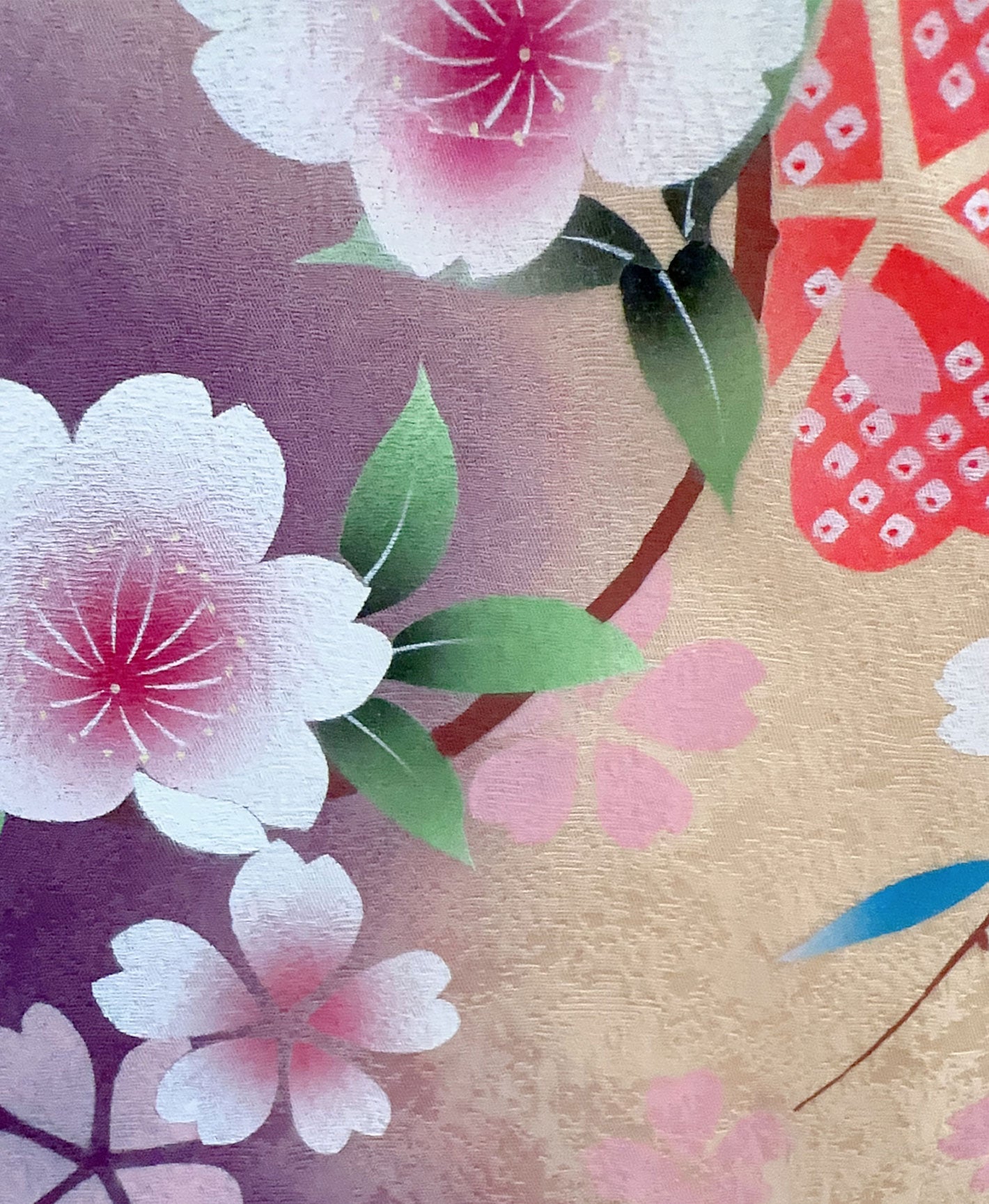 紅 赤系 暈し染め 手描き 桜吹雪 振袖 着物レンタル