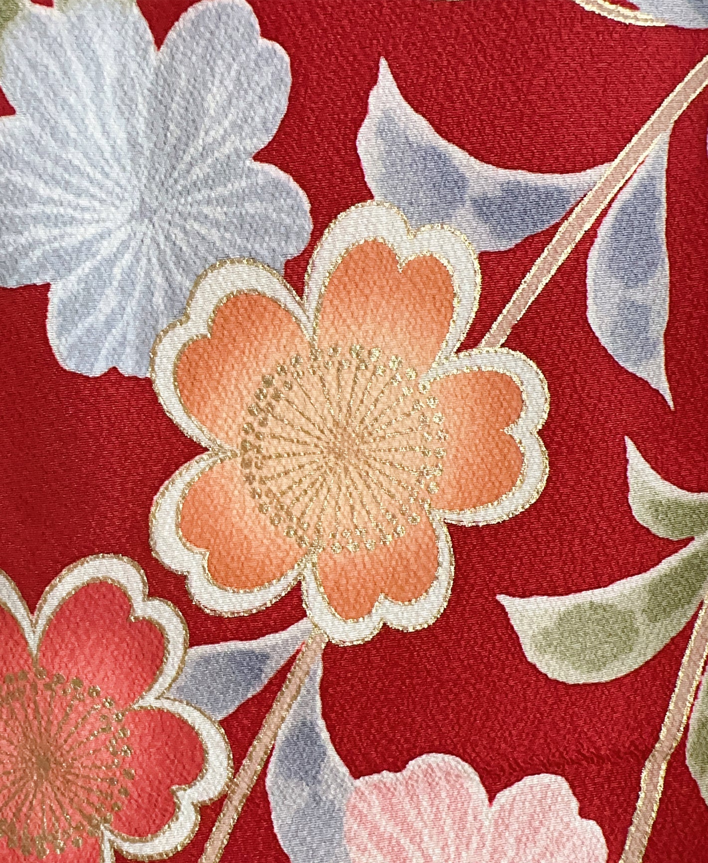 朱緋 赤系 暈し染め 手描き 枝垂れ桜 振袖 着物レンタル