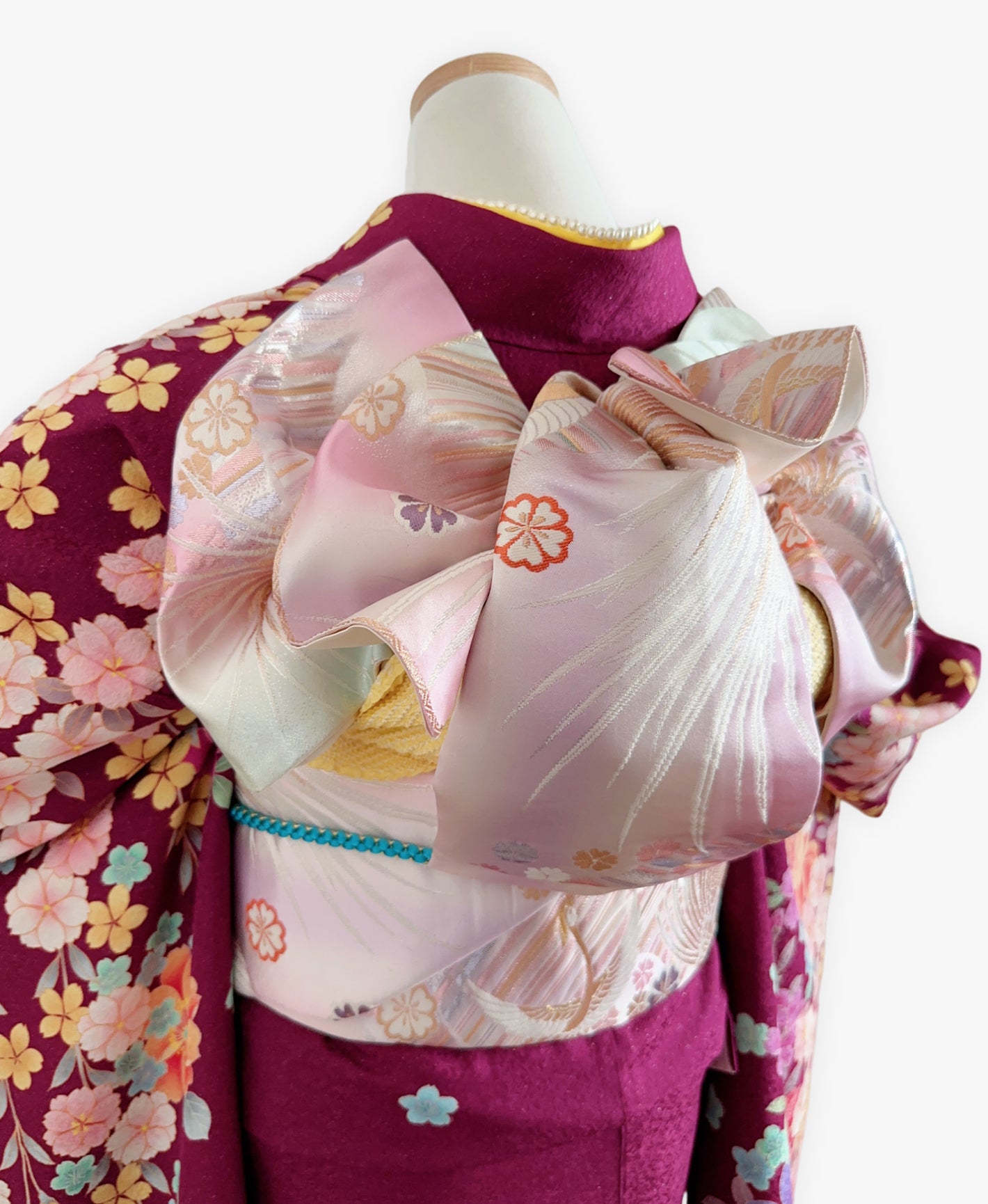 中紅 赤紫系 暈し染め 牡丹 桜 百花繚亂 振袖 着物レンタル 成人式振袖