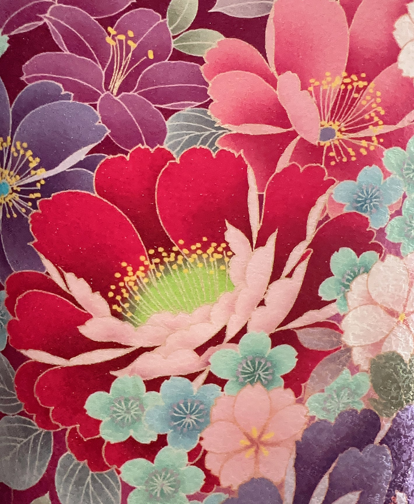 中紅 赤紫系 暈し染め 牡丹 桜 百花繚亂 振袖 着物レンタル 成人式振袖
