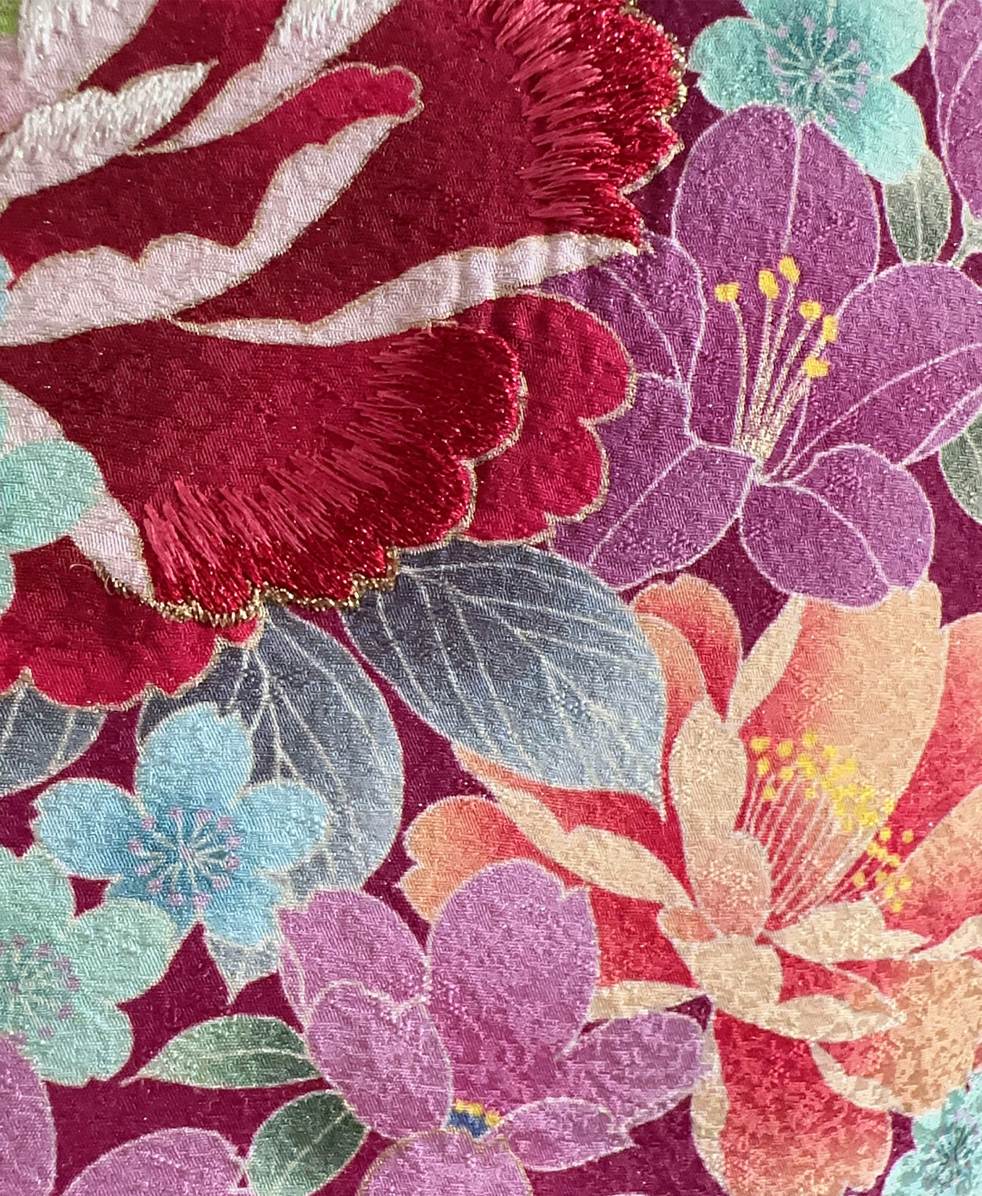 中紅 赤紫系 暈し染め 牡丹 桜 百花繚亂 振袖 着物レンタル 成人式振袖